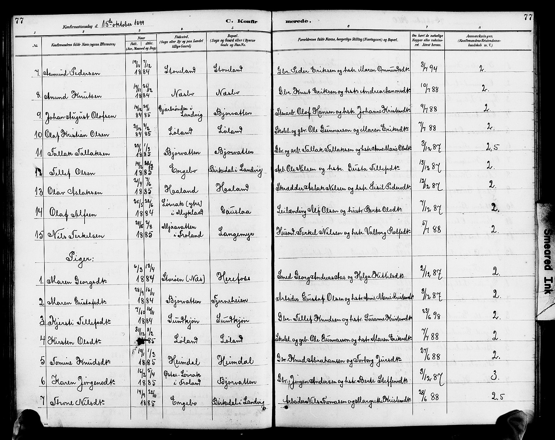 Herefoss sokneprestkontor, AV/SAK-1111-0019/F/Fb/Fba/L0003: Parish register (copy) no. B 3, 1887-1925, p. 77