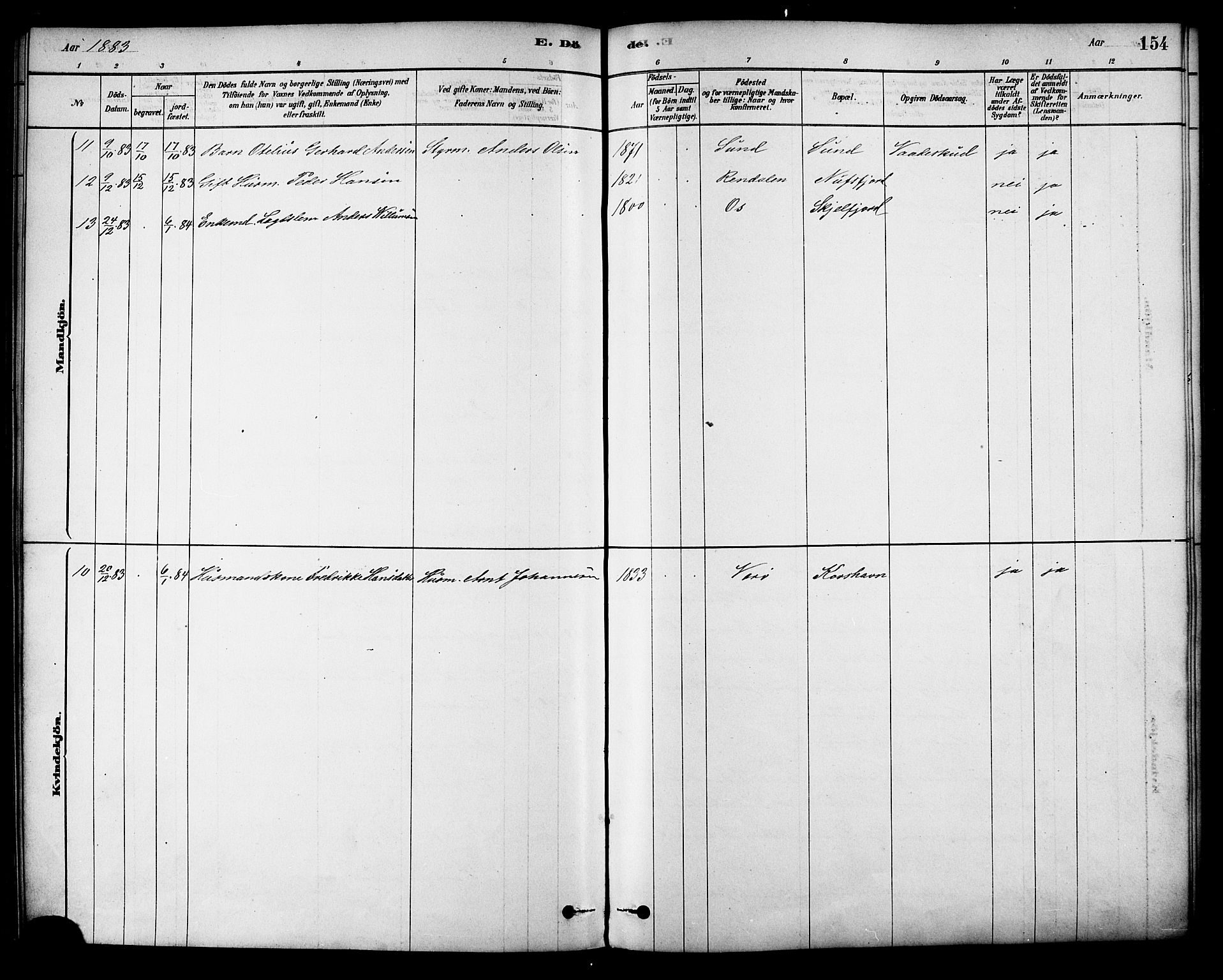 Ministerialprotokoller, klokkerbøker og fødselsregistre - Nordland, AV/SAT-A-1459/885/L1204: Parish register (official) no. 885A05, 1878-1892, p. 154