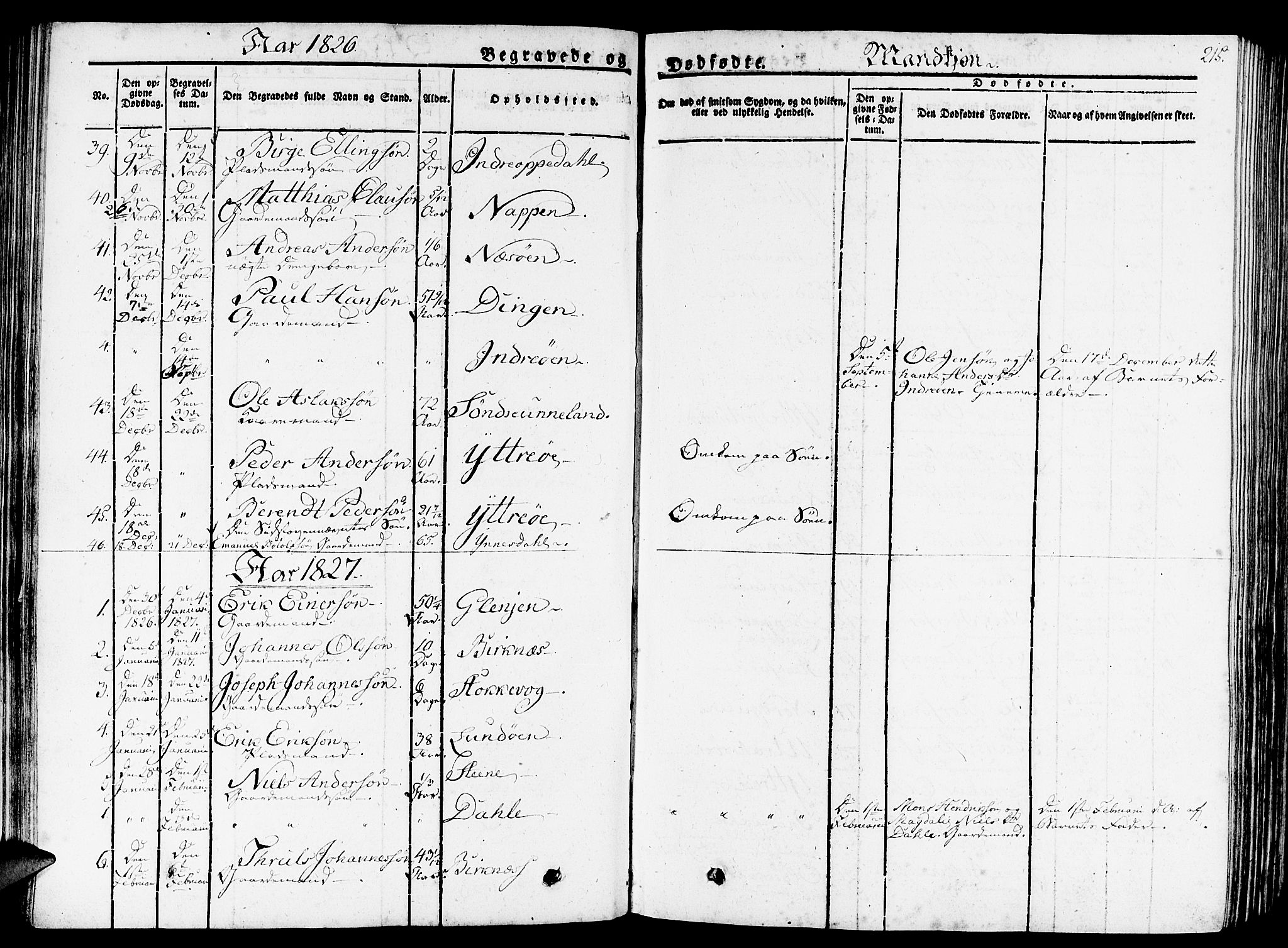 Gulen sokneprestembete, SAB/A-80201/H/Haa/Haaa/L0019: Parish register (official) no. A 19, 1826-1836, p. 215