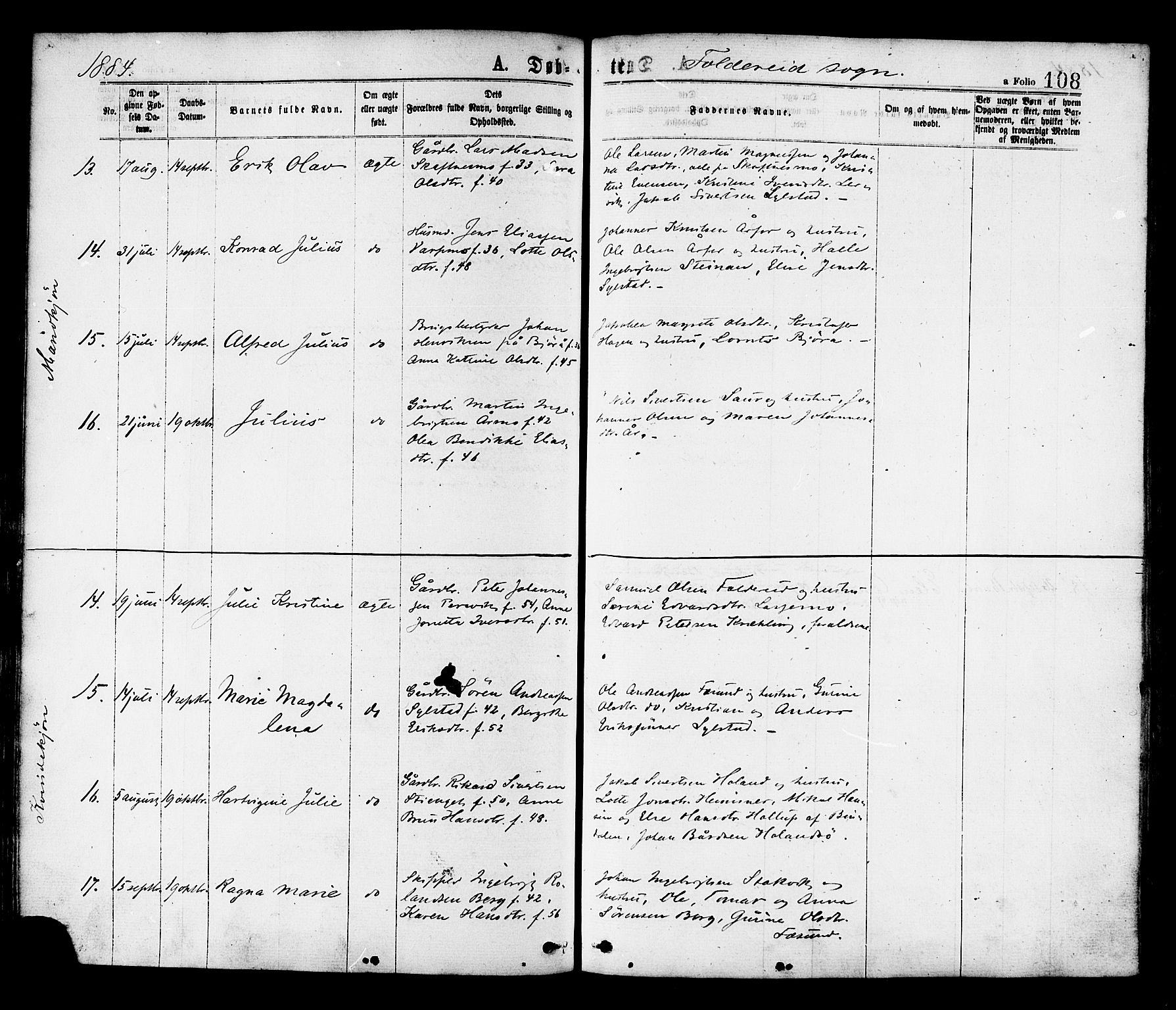 Ministerialprotokoller, klokkerbøker og fødselsregistre - Nord-Trøndelag, AV/SAT-A-1458/780/L0642: Parish register (official) no. 780A07 /2, 1878-1885, p. 108