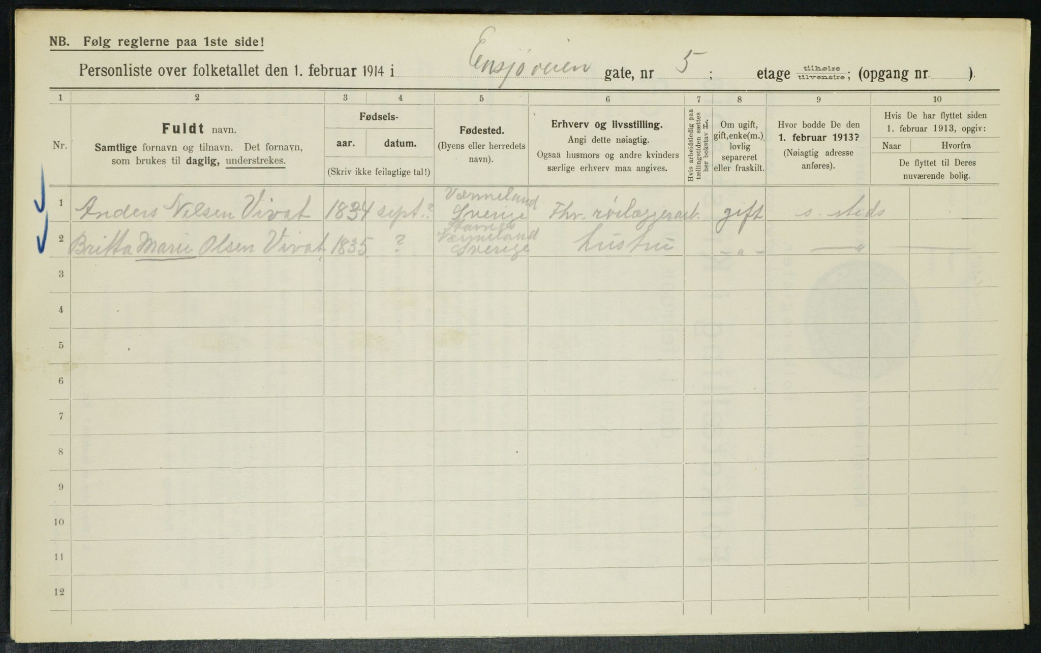 OBA, Municipal Census 1914 for Kristiania, 1914, p. 22108