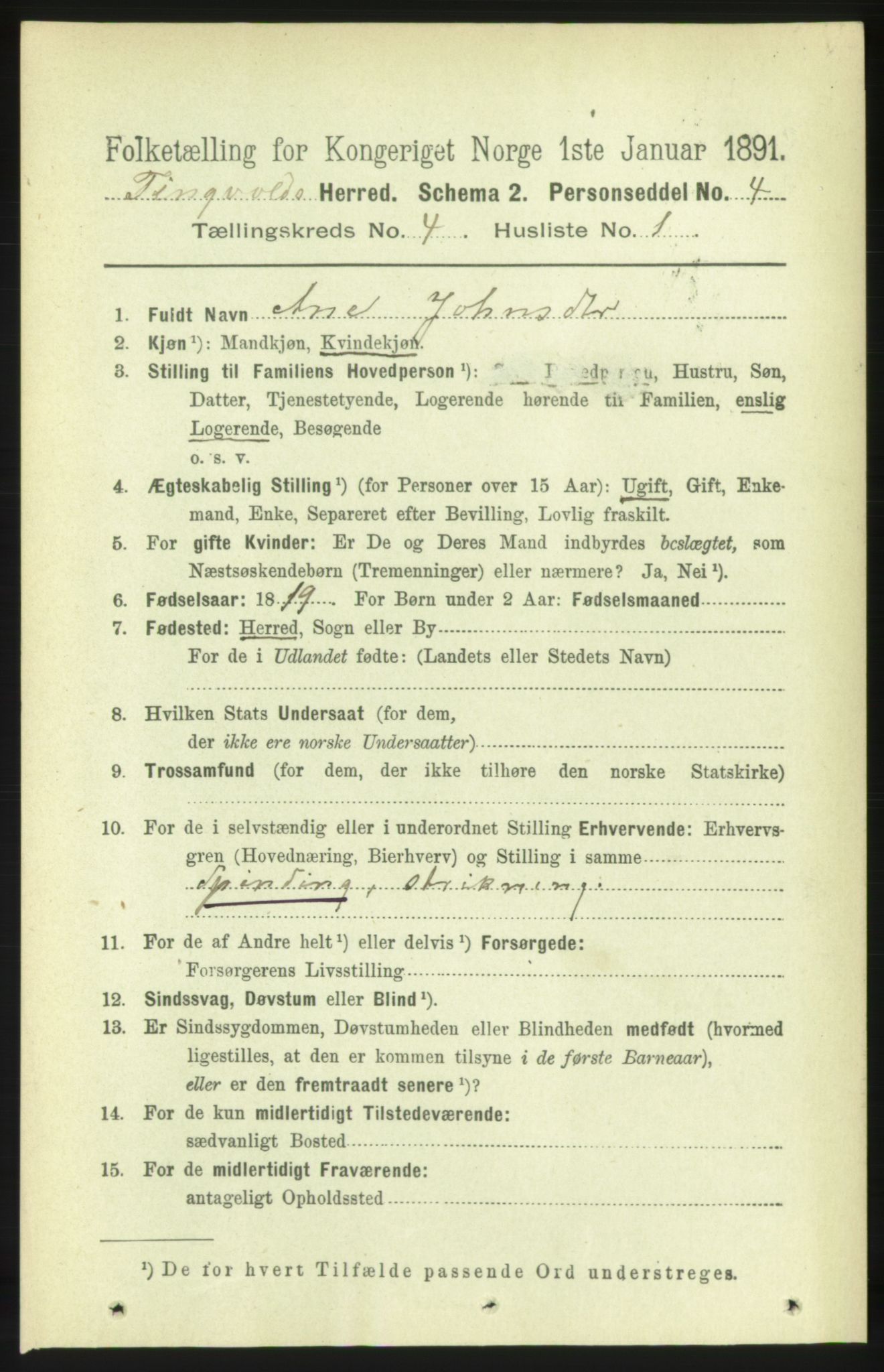 RA, 1891 census for 1560 Tingvoll, 1891, p. 1600