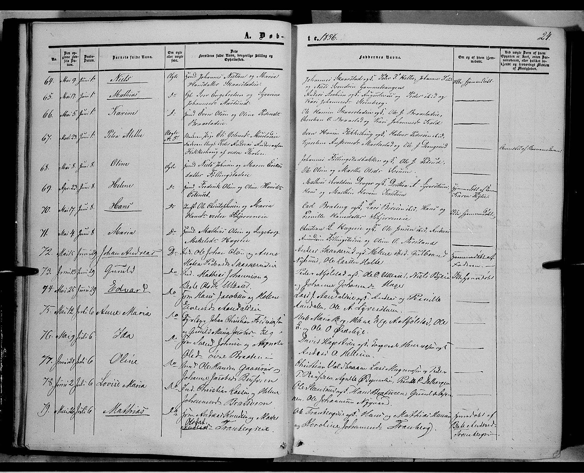 Vardal prestekontor, AV/SAH-PREST-100/H/Ha/Haa/L0006: Parish register (official) no. 6, 1854-1866, p. 24