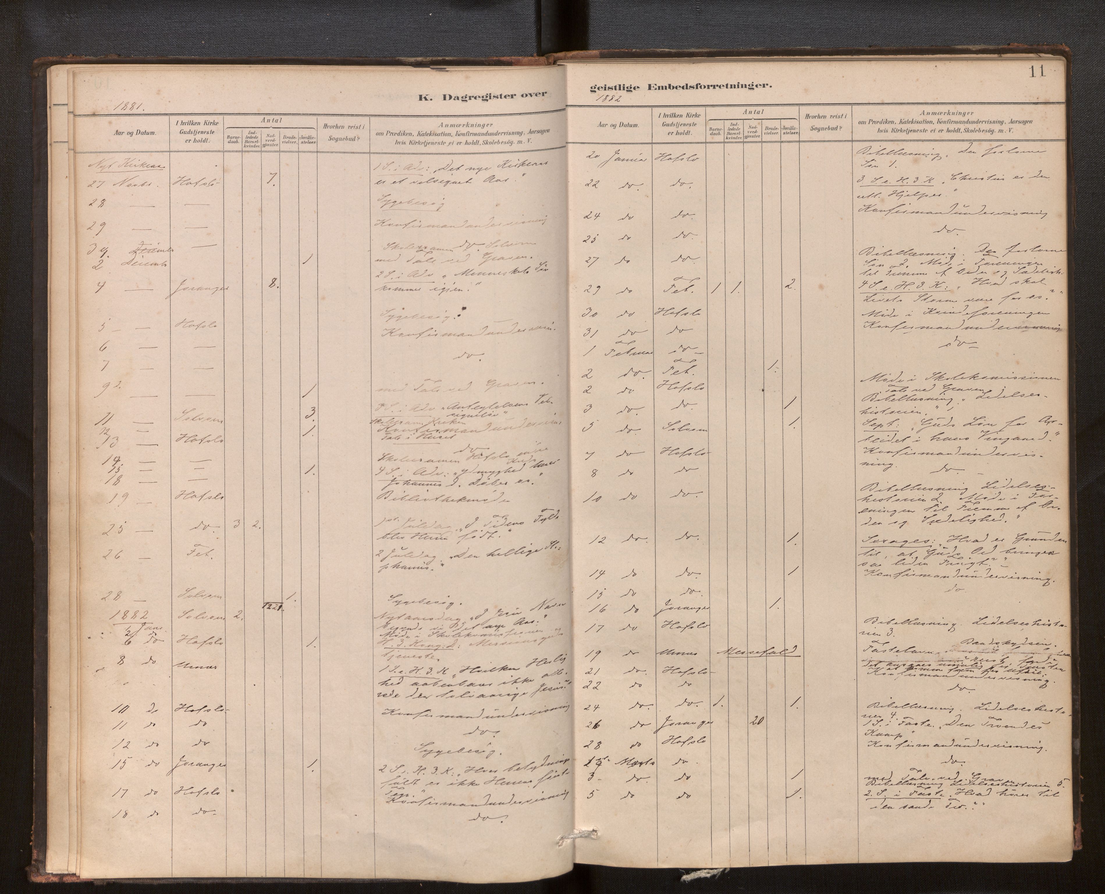 Hafslo sokneprestembete, SAB/A-80301/H/Haa/Haaf/L0003: Diary records no. F 3, 1879-1909, p. 11