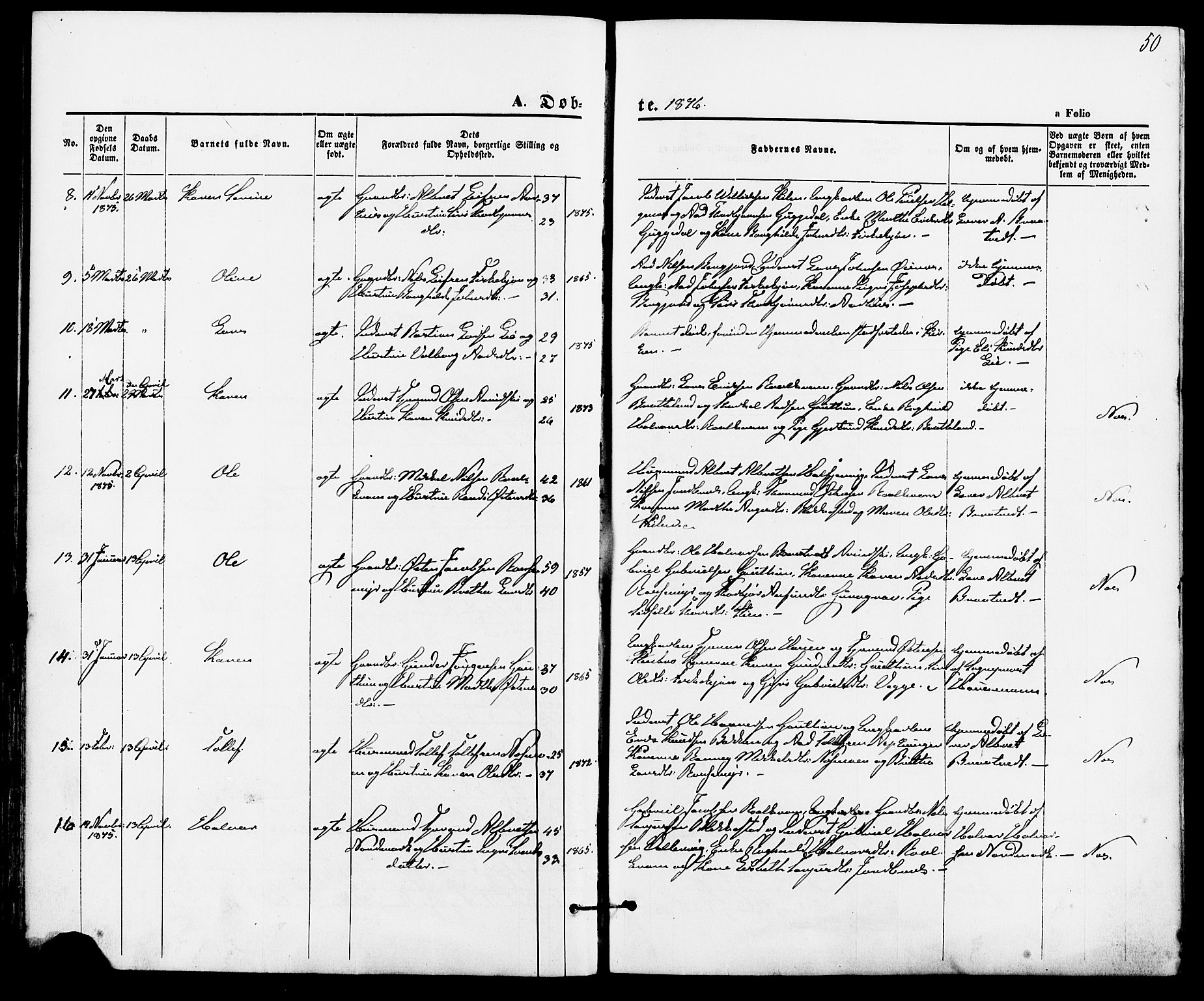 Suldal sokneprestkontor, AV/SAST-A-101845/01/IV/L0010: Parish register (official) no. A 10, 1869-1878, p. 50