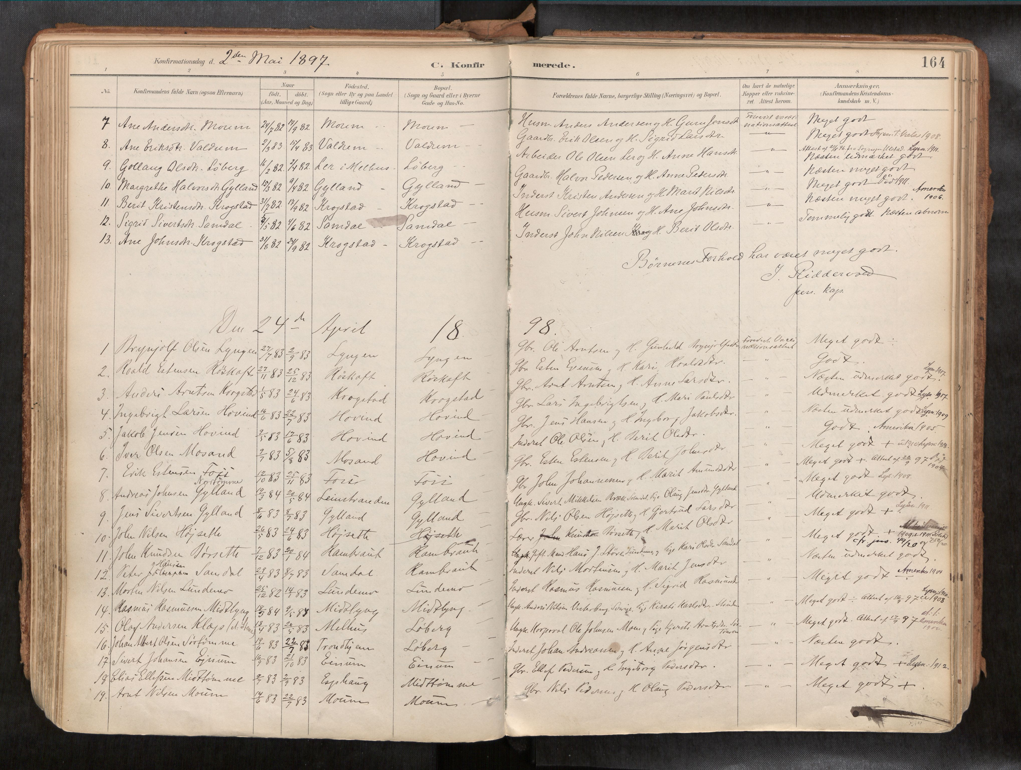 Ministerialprotokoller, klokkerbøker og fødselsregistre - Sør-Trøndelag, SAT/A-1456/692/L1105b: Parish register (official) no. 692A06, 1891-1934, p. 164