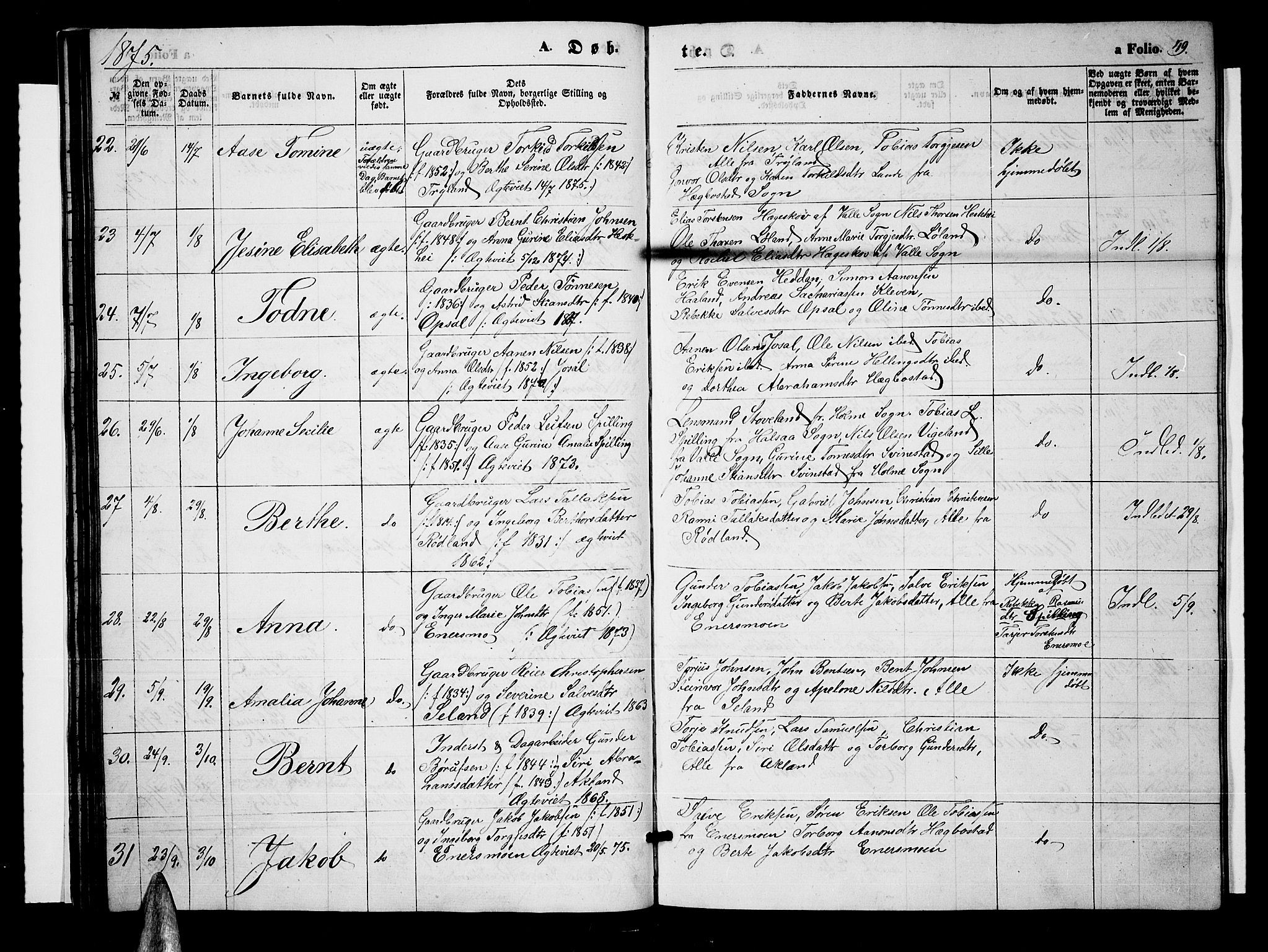 Nord-Audnedal sokneprestkontor, SAK/1111-0032/F/Fb/Fbb/L0002: Parish register (copy) no. B 2, 1859-1882, p. 49
