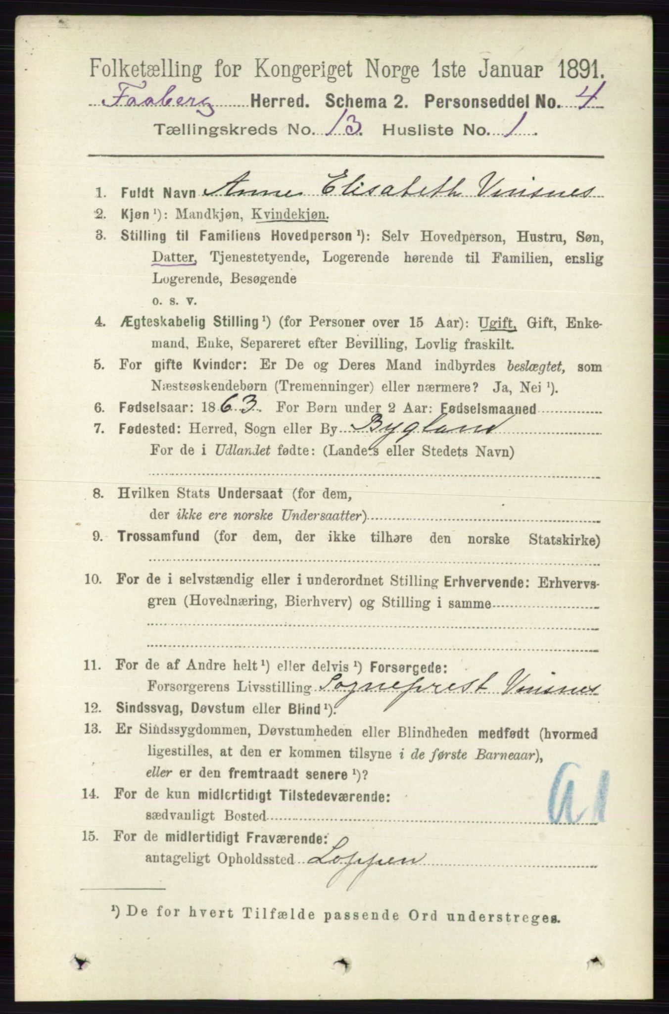 RA, 1891 census for 0524 Fåberg, 1891, p. 5248