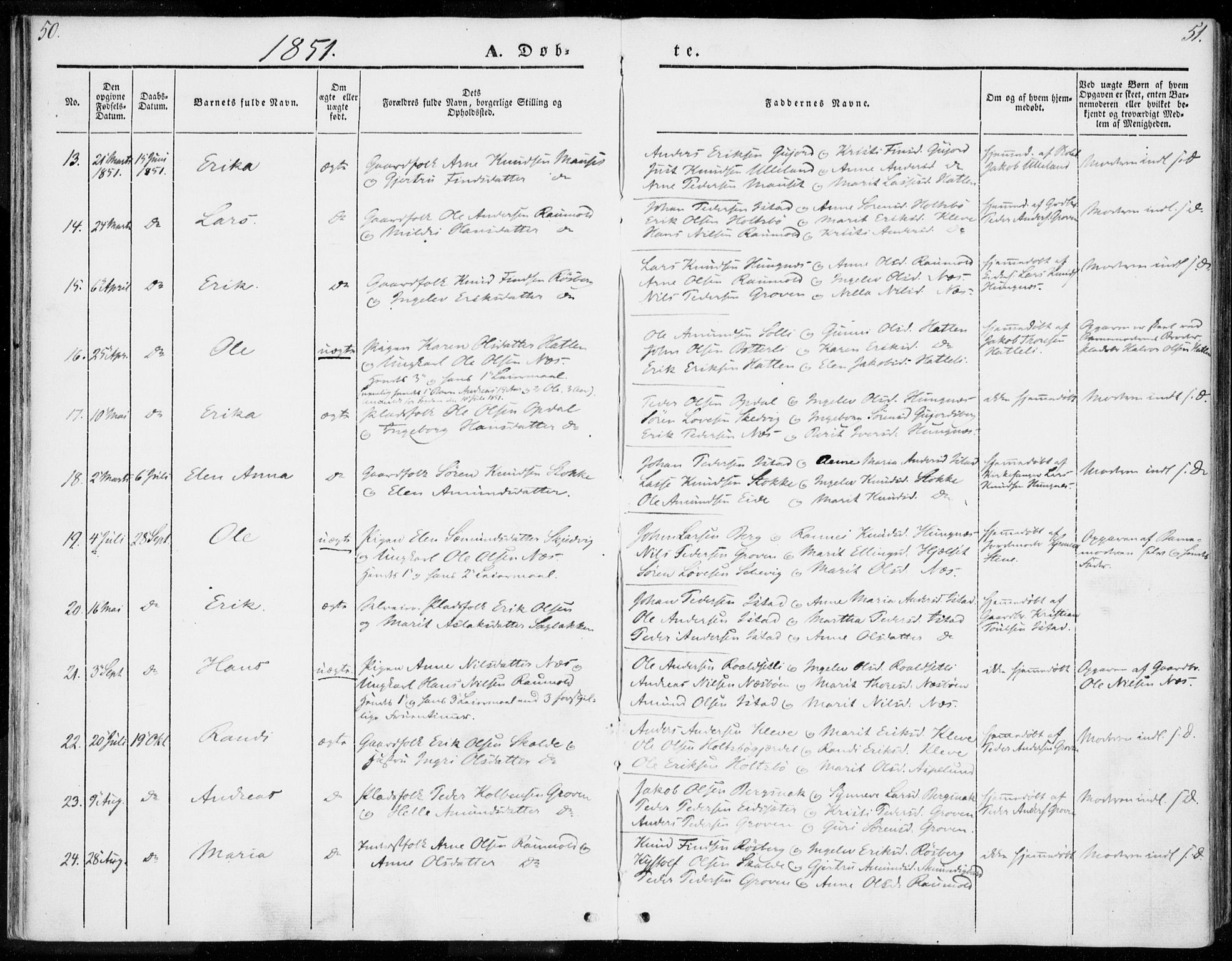 Ministerialprotokoller, klokkerbøker og fødselsregistre - Møre og Romsdal, AV/SAT-A-1454/557/L0680: Parish register (official) no. 557A02, 1843-1869, p. 50-51