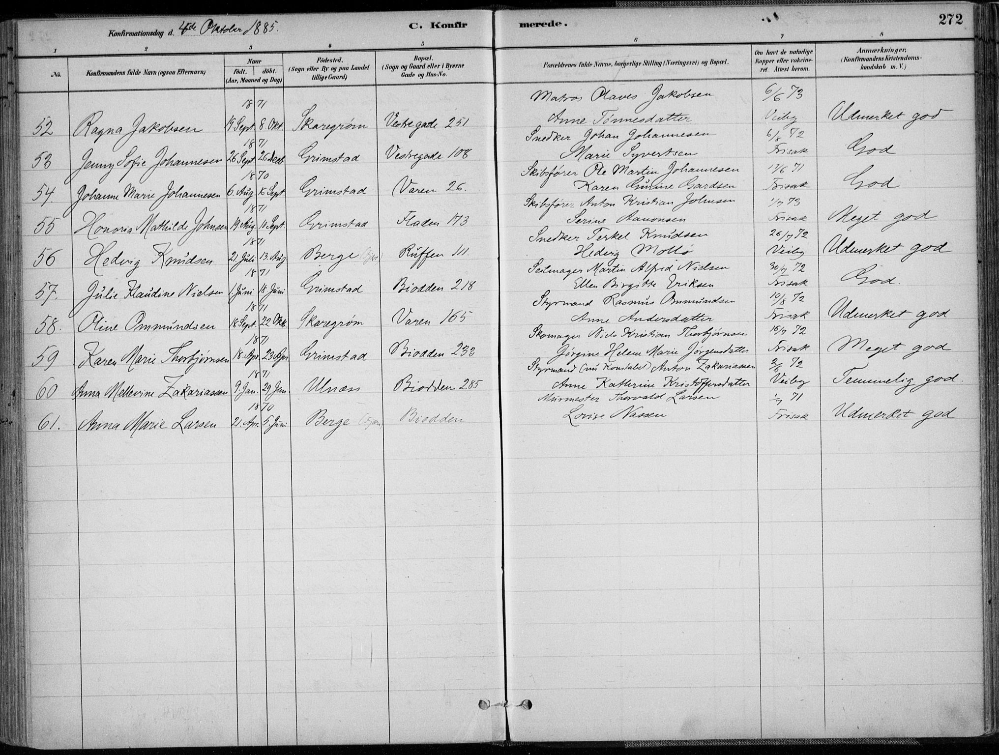 Grimstad sokneprestkontor, SAK/1111-0017/F/Fa/L0003: Parish register (official) no. A 2, 1882-1912, p. 272