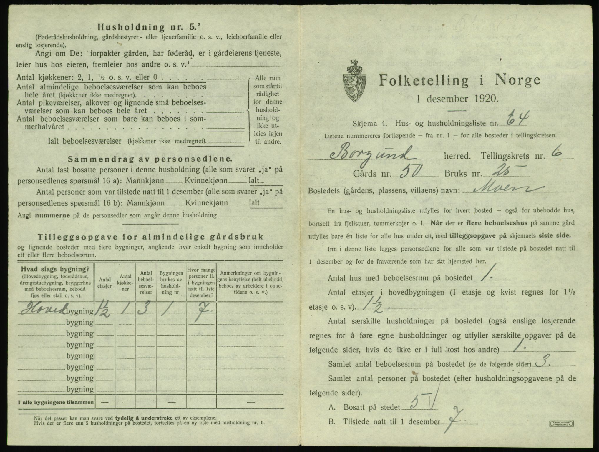 SAT, 1920 census for Borgund, 1920, p. 680