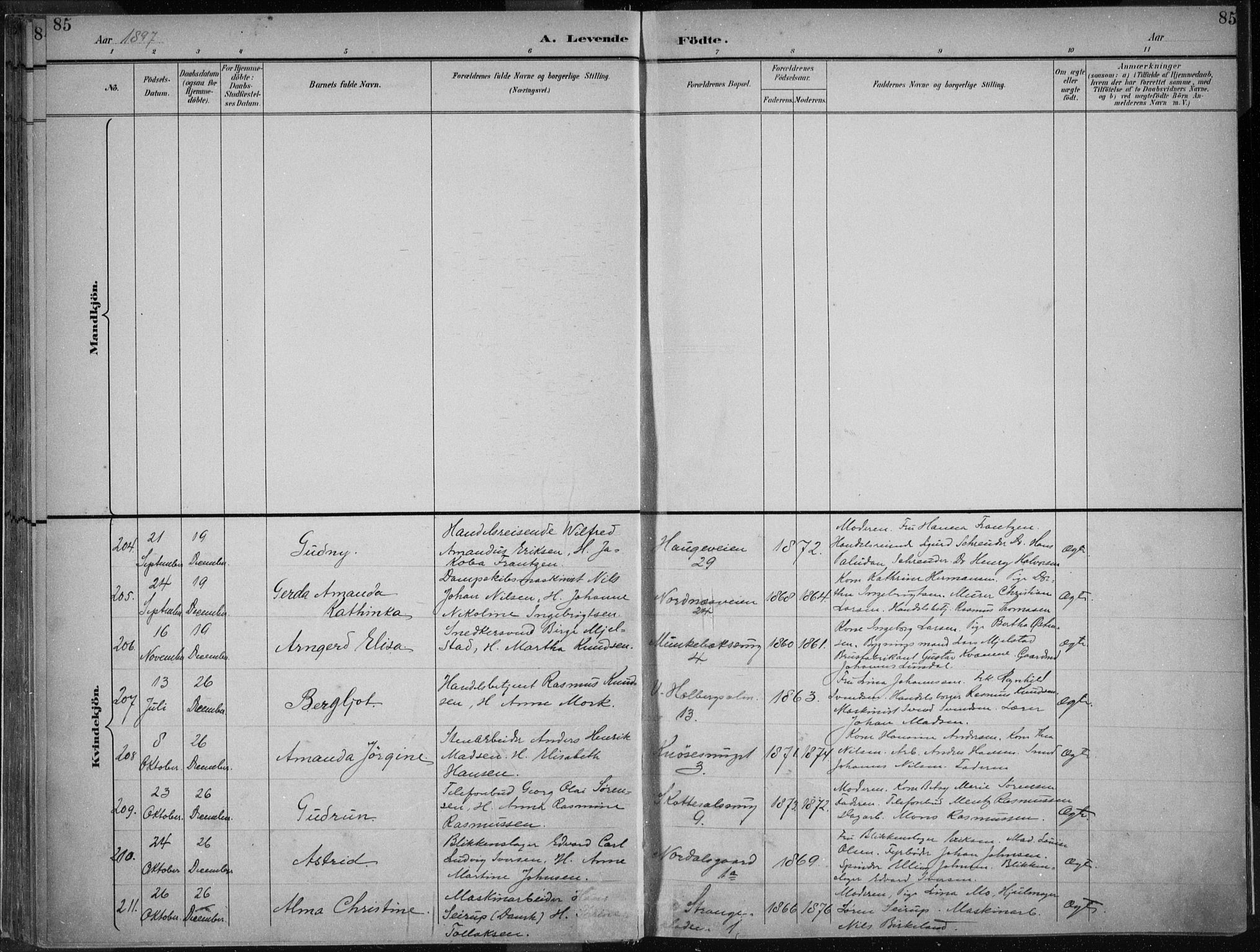 Nykirken Sokneprestembete, AV/SAB-A-77101/H/Haa/L0018: Parish register (official) no. B 6, 1895-1903, p. 85