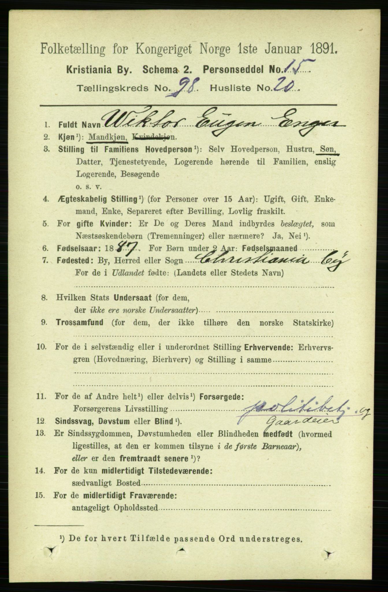 RA, 1891 census for 0301 Kristiania, 1891, p. 48343