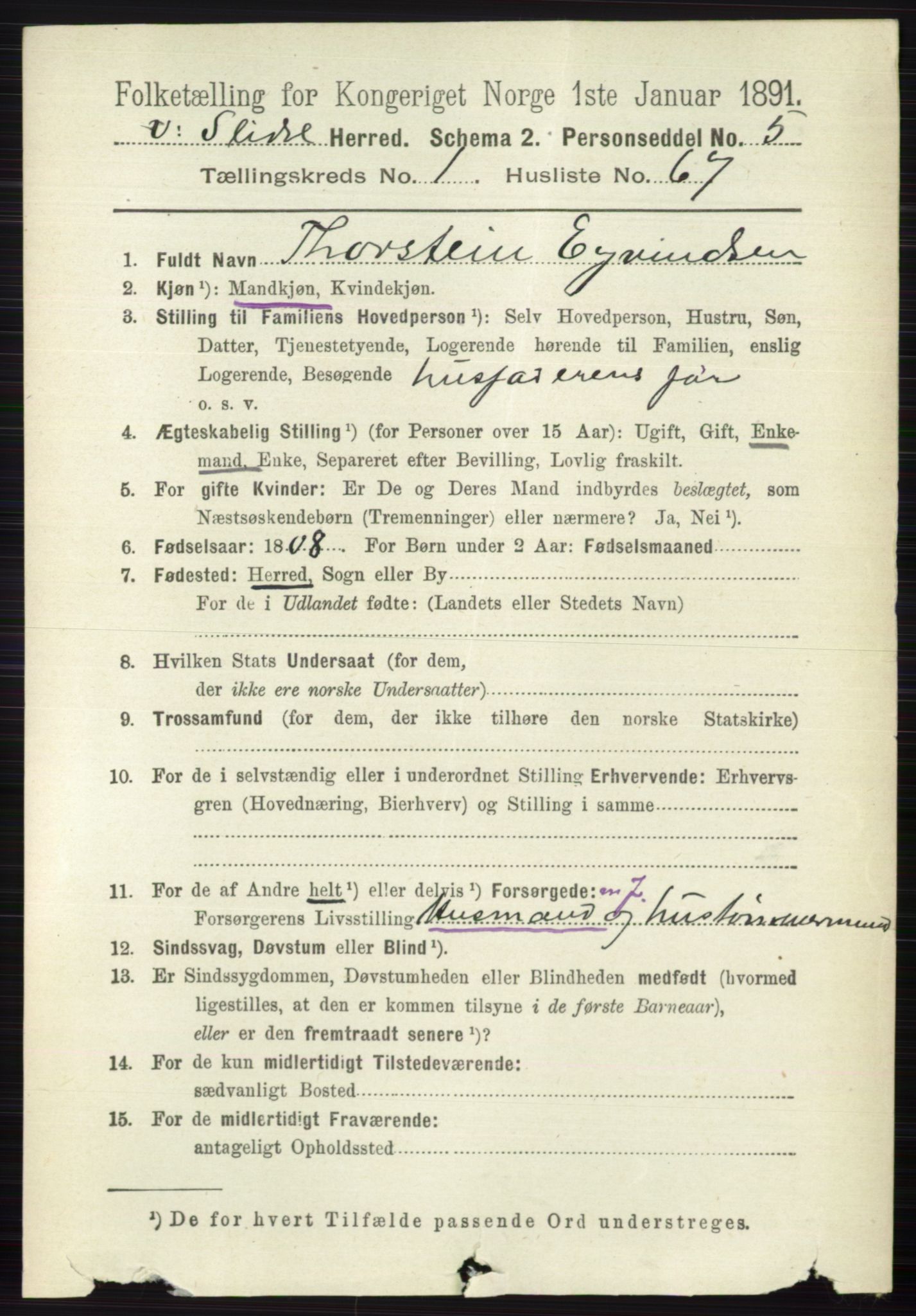 RA, 1891 census for 0543 Vestre Slidre, 1891, p. 456