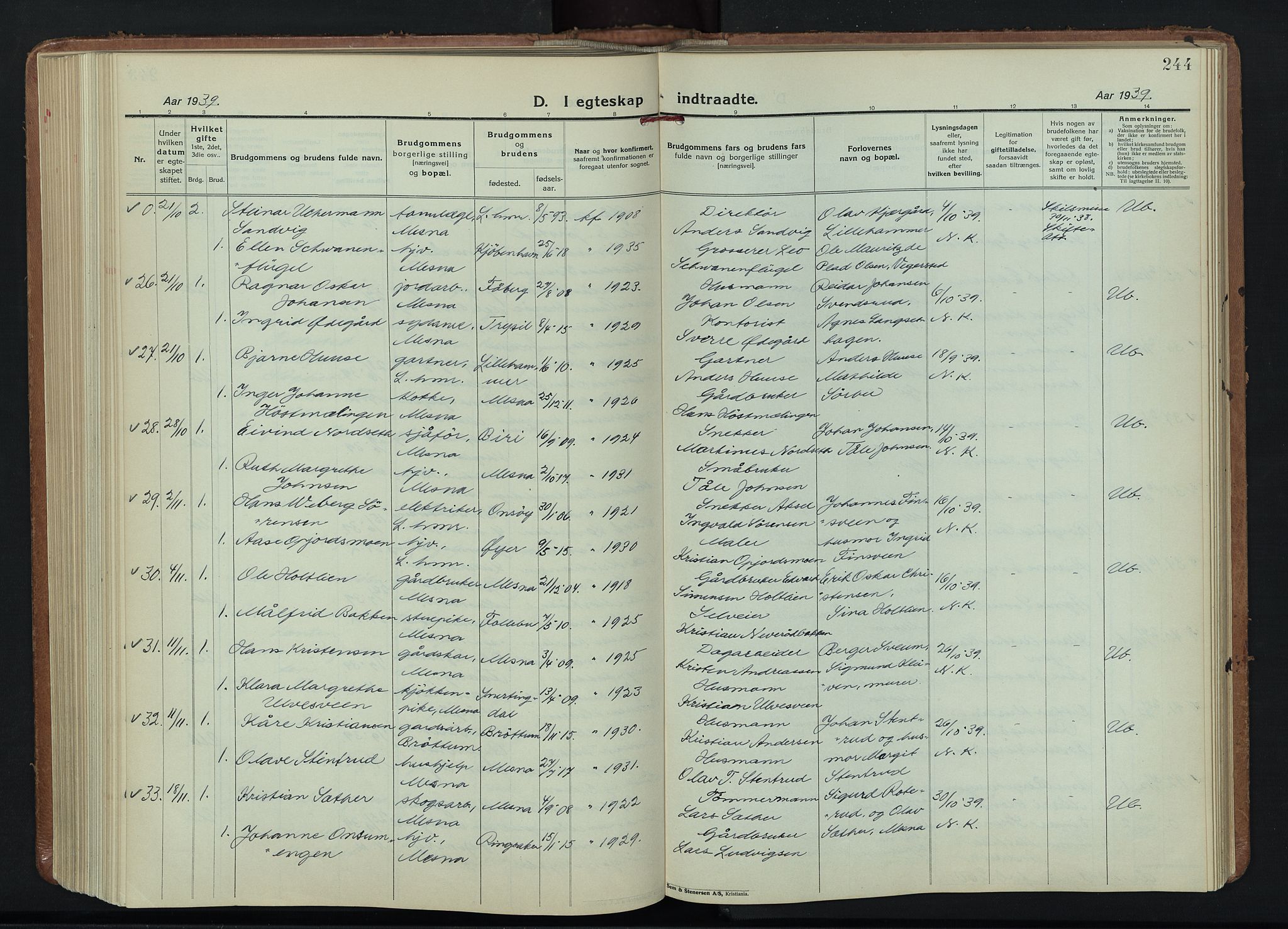 Fåberg prestekontor, AV/SAH-PREST-086/H/Ha/Hab/L0015: Parish register (copy) no. 15, 1924-1949, p. 244