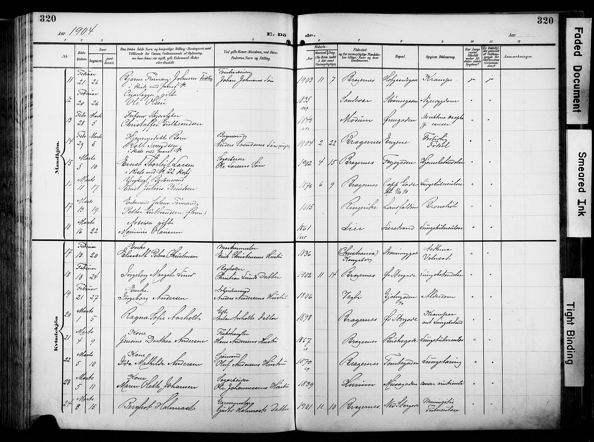 Bragernes kirkebøker, AV/SAKO-A-6/F/Fb/L0009: Parish register (official) no. II 9, 1902-1911, p. 320