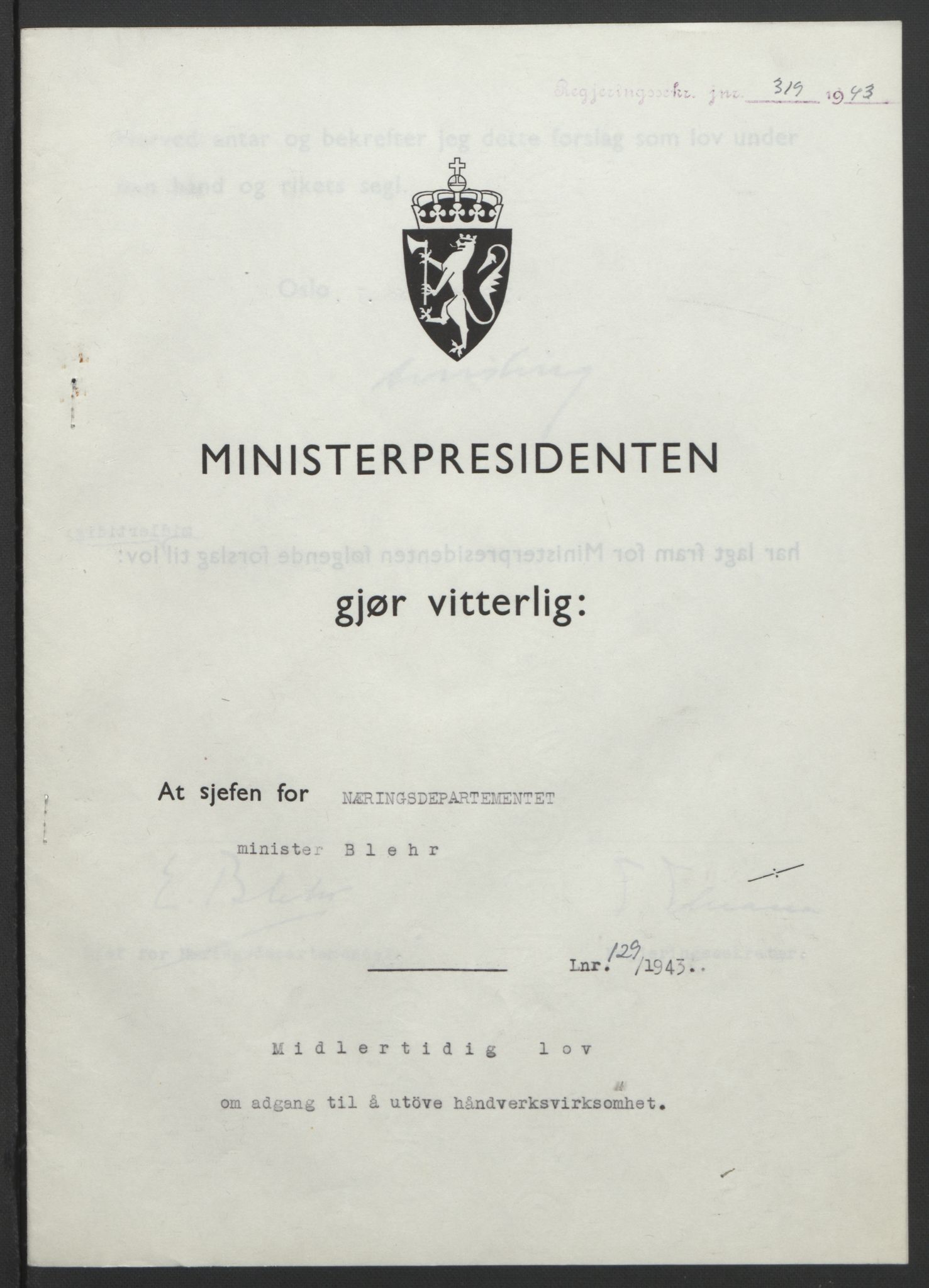 NS-administrasjonen 1940-1945 (Statsrådsekretariatet, de kommisariske statsråder mm), RA/S-4279/D/Db/L0099: Lover, 1943, p. 604