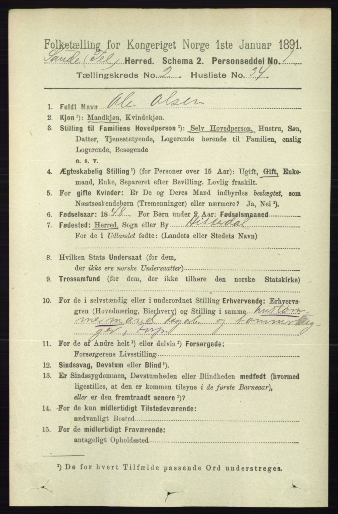 RA, 1891 census for 0822 Sauherad, 1891, p. 597