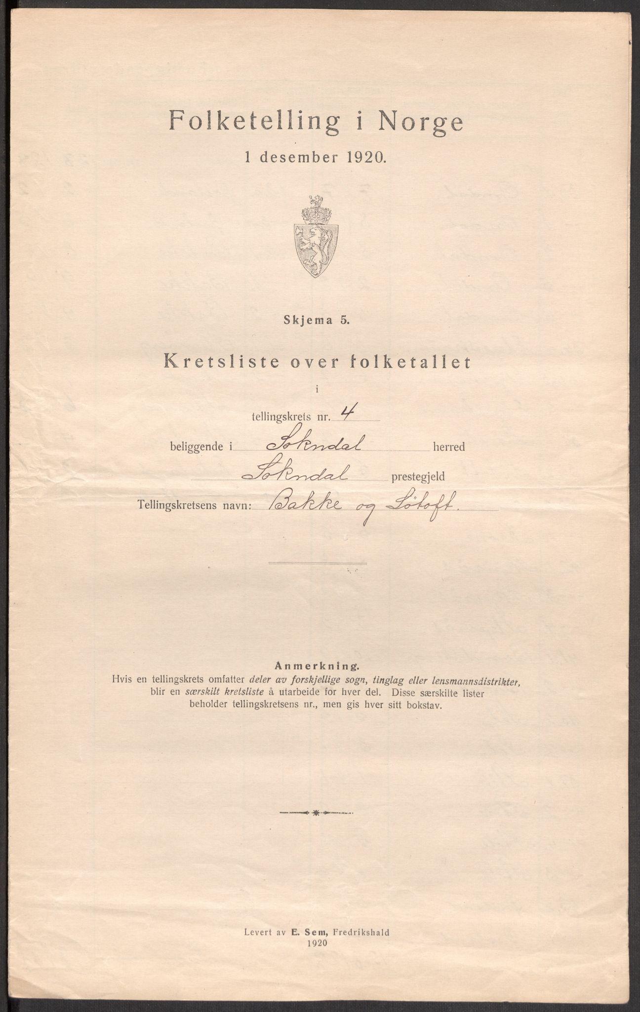 SAST, 1920 census for Sokndal, 1920, p. 27