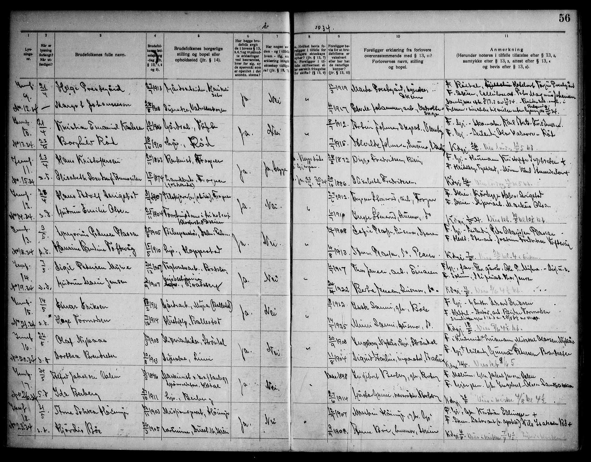 Gjerpen kirkebøker, SAKO/A-265/H/Ha/L0003: Banns register no. I 3, 1919-1946, p. 56