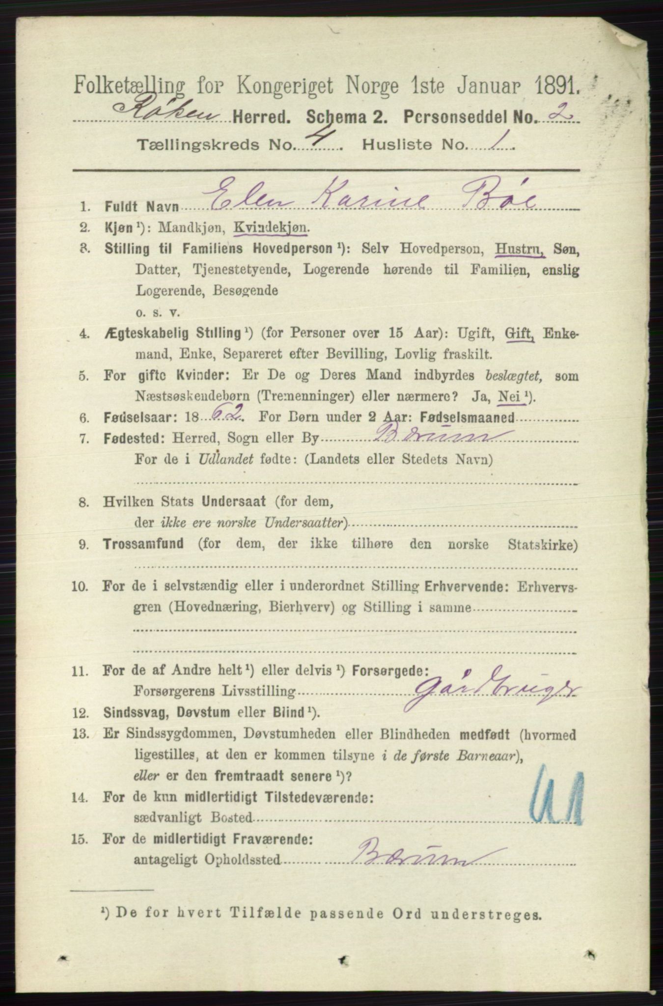 RA, 1891 census for 0627 Røyken, 1891, p. 1858