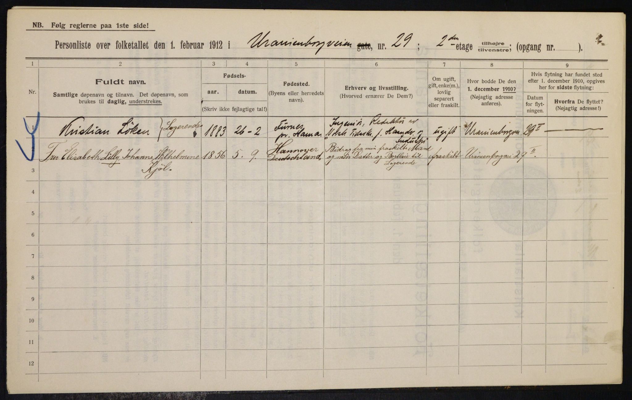 OBA, Municipal Census 1912 for Kristiania, 1912, p. 120536