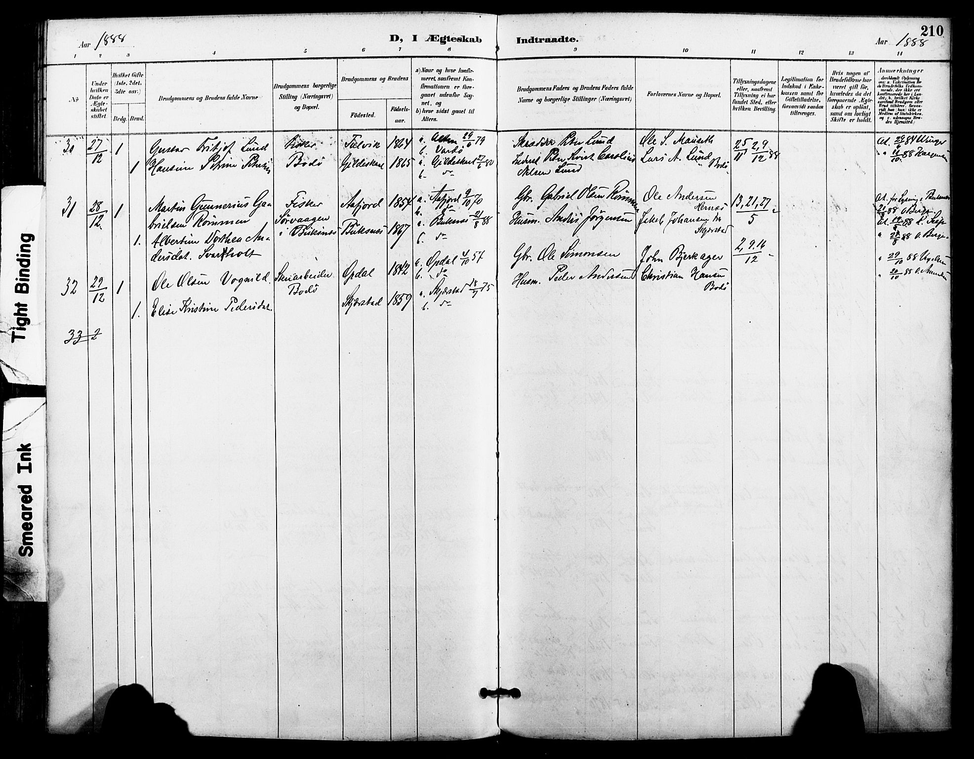 Ministerialprotokoller, klokkerbøker og fødselsregistre - Nordland, AV/SAT-A-1459/801/L0010: Parish register (official) no. 801A10, 1888-1899, p. 210