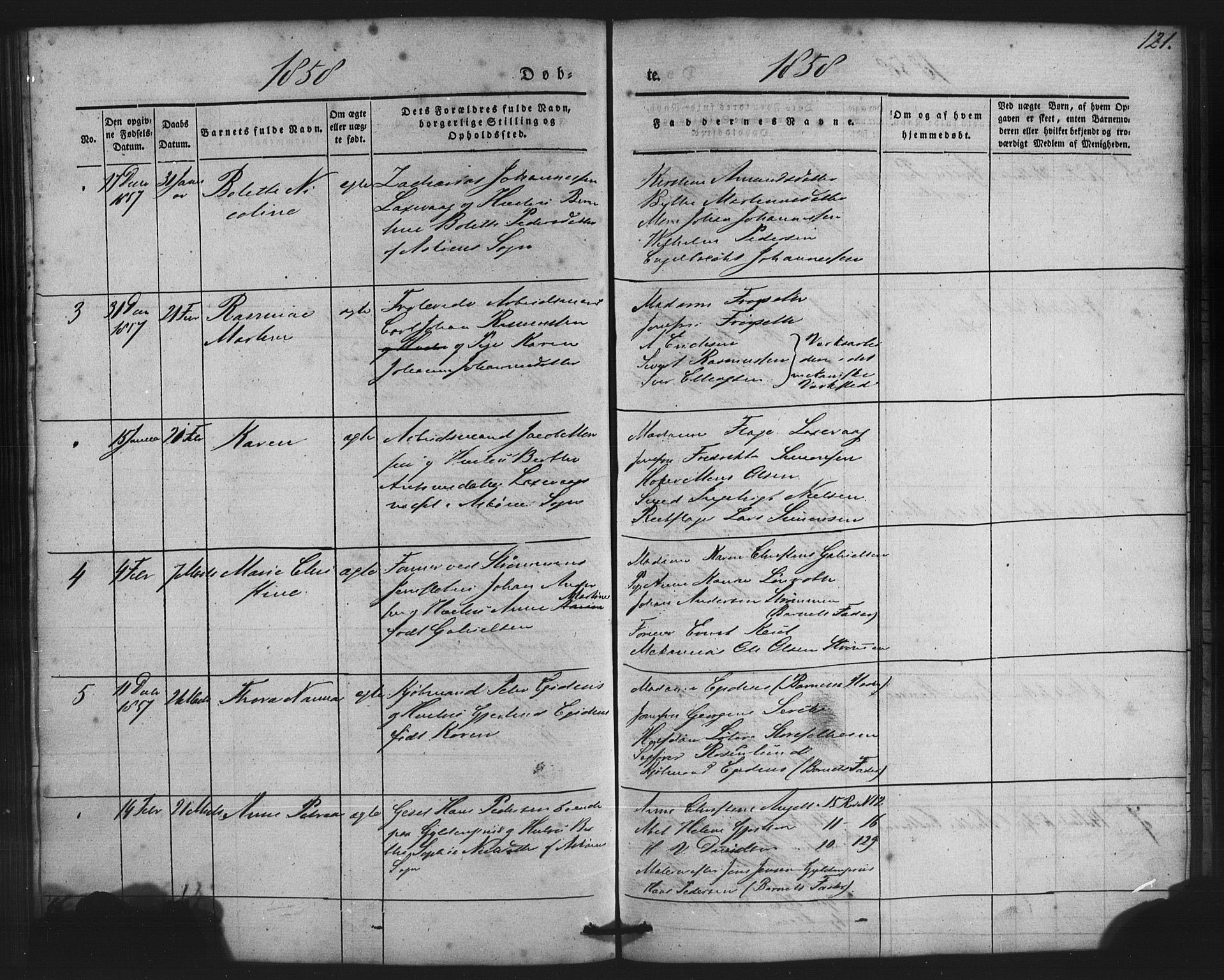 St. Jørgens hospital og Årstad sokneprestembete, AV/SAB-A-99934: Parish register (copy) no. A 2, 1843-1863, p. 121