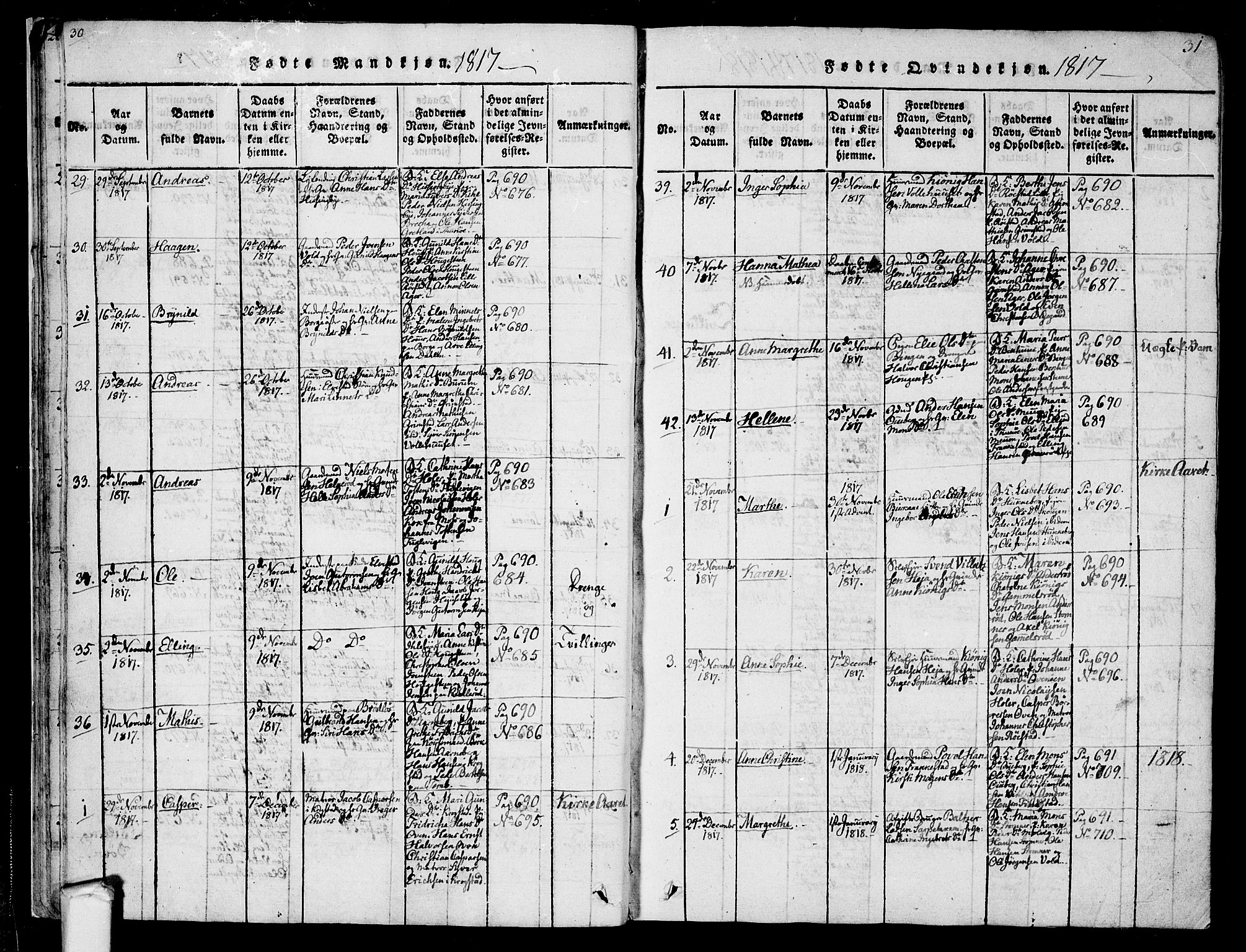 Råde prestekontor kirkebøker, SAO/A-2009/F/Fa/L0004: Parish register (official) no. 4, 1814-1830, p. 30-31