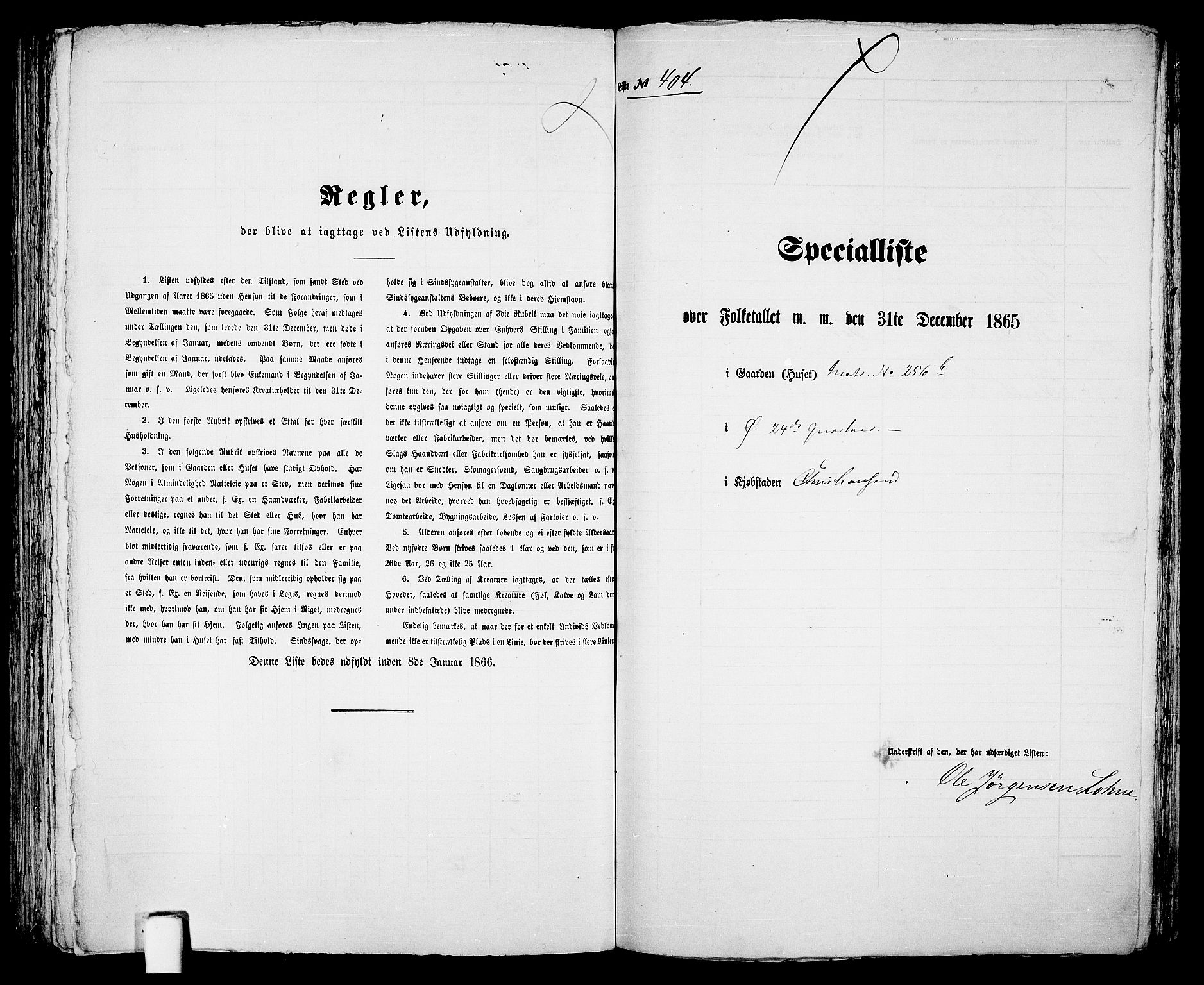 RA, 1865 census for Kristiansand, 1865, p. 828