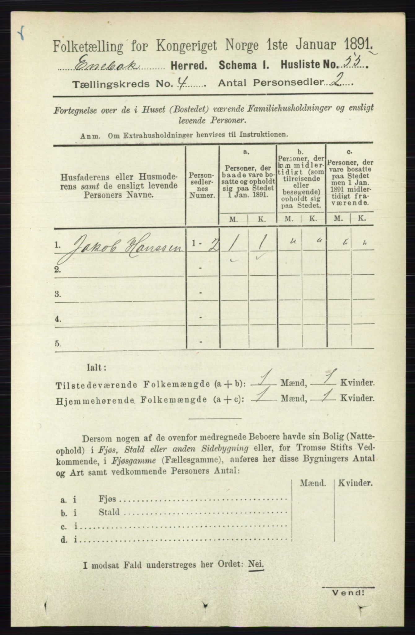 RA, 1891 census for 0229 Enebakk, 1891, p. 1465