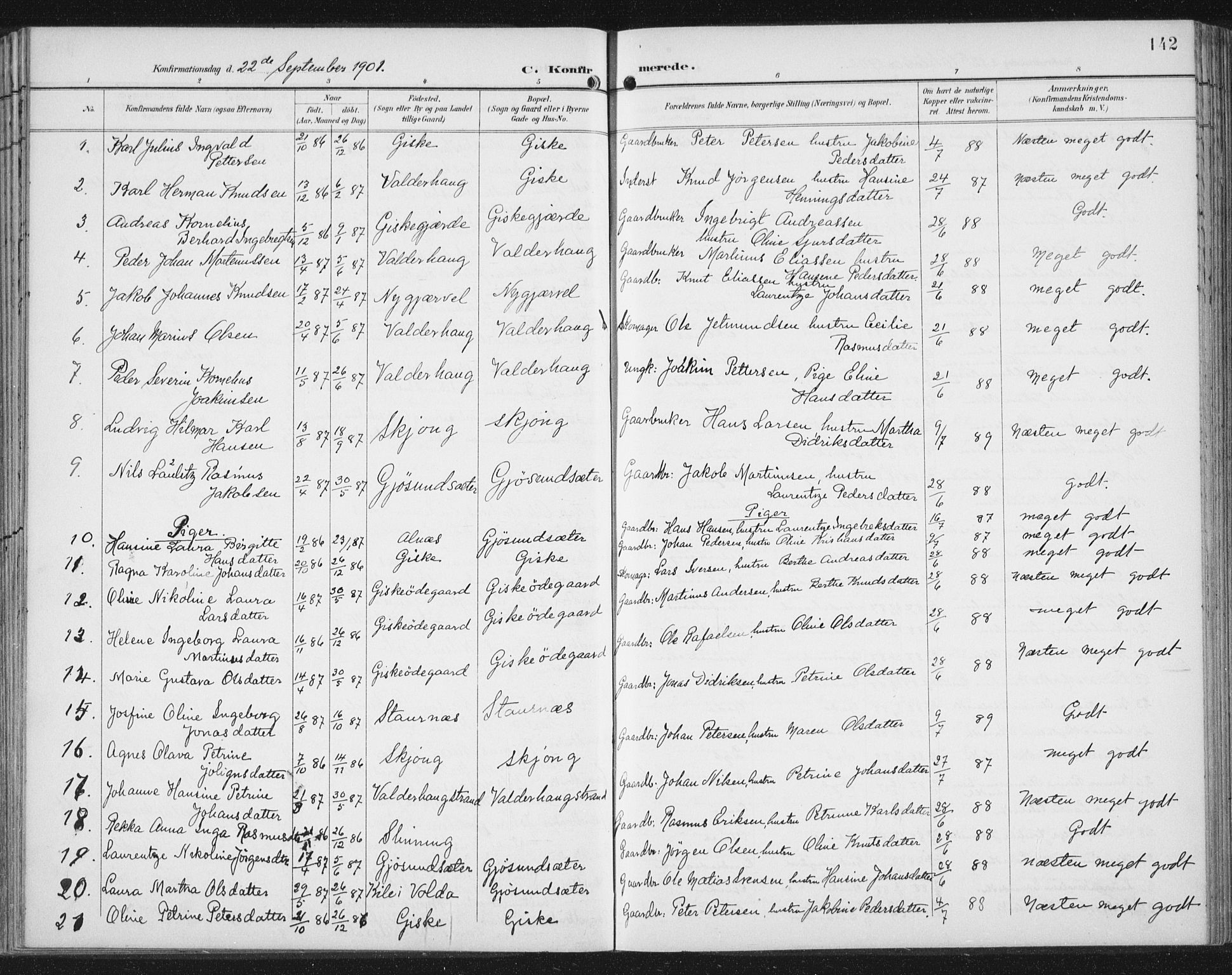 Ministerialprotokoller, klokkerbøker og fødselsregistre - Møre og Romsdal, AV/SAT-A-1454/534/L0489: Parish register (copy) no. 534C01, 1899-1941, p. 142