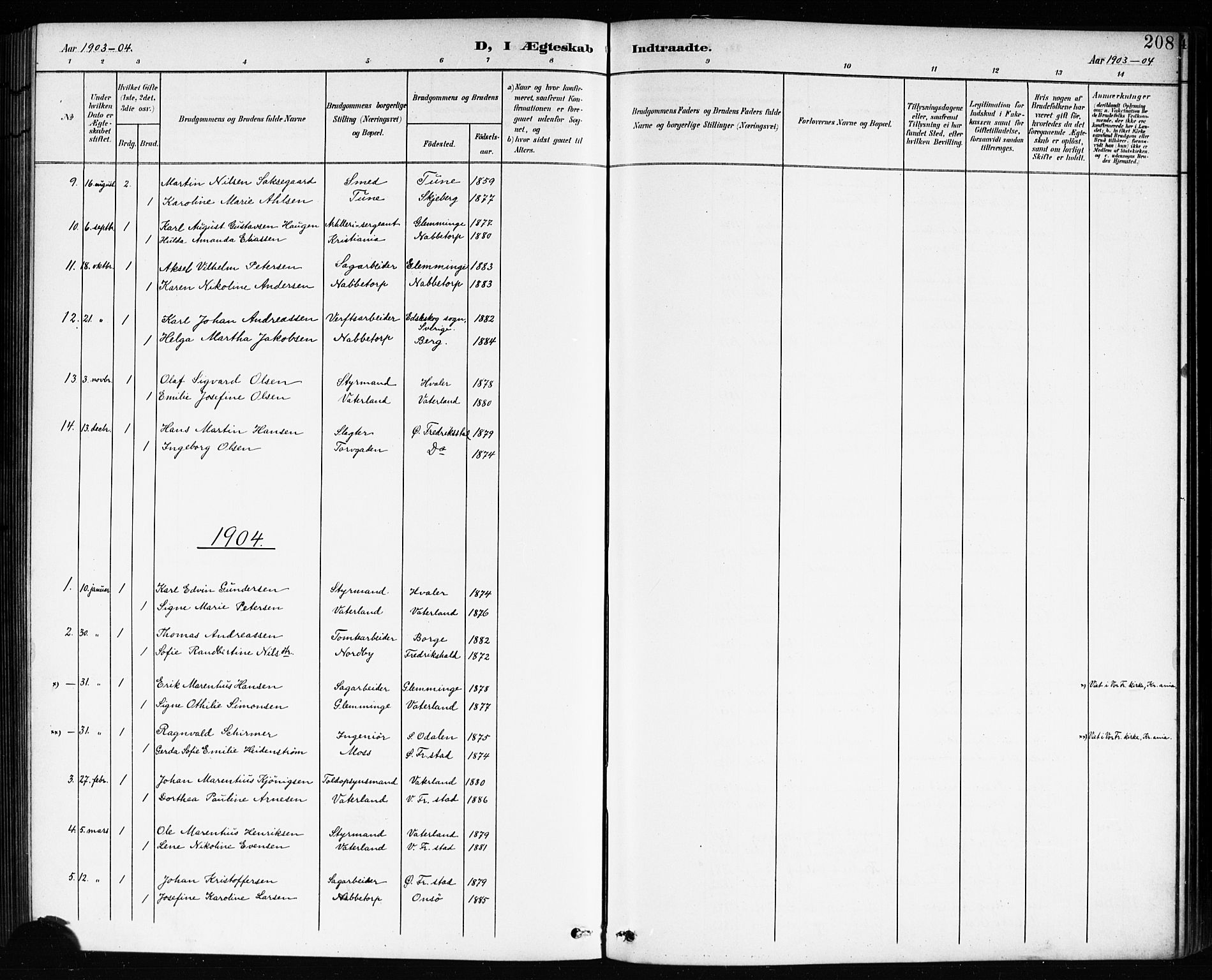 Østre Fredrikstad prestekontor Kirkebøker, AV/SAO-A-10907/G/Ga/L0002: Parish register (copy) no. 2, 1900-1919, p. 208