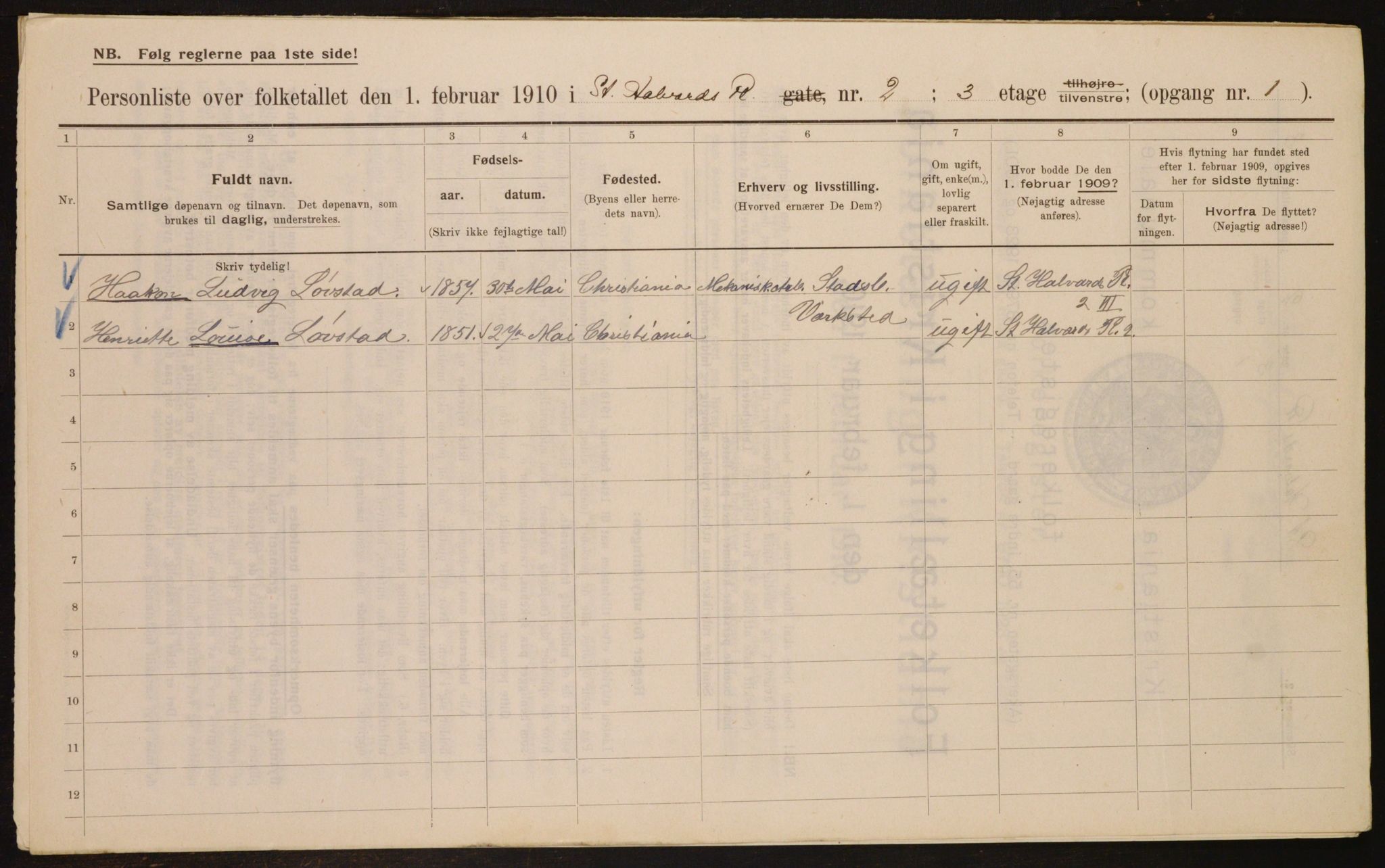 OBA, Municipal Census 1910 for Kristiania, 1910, p. 84050