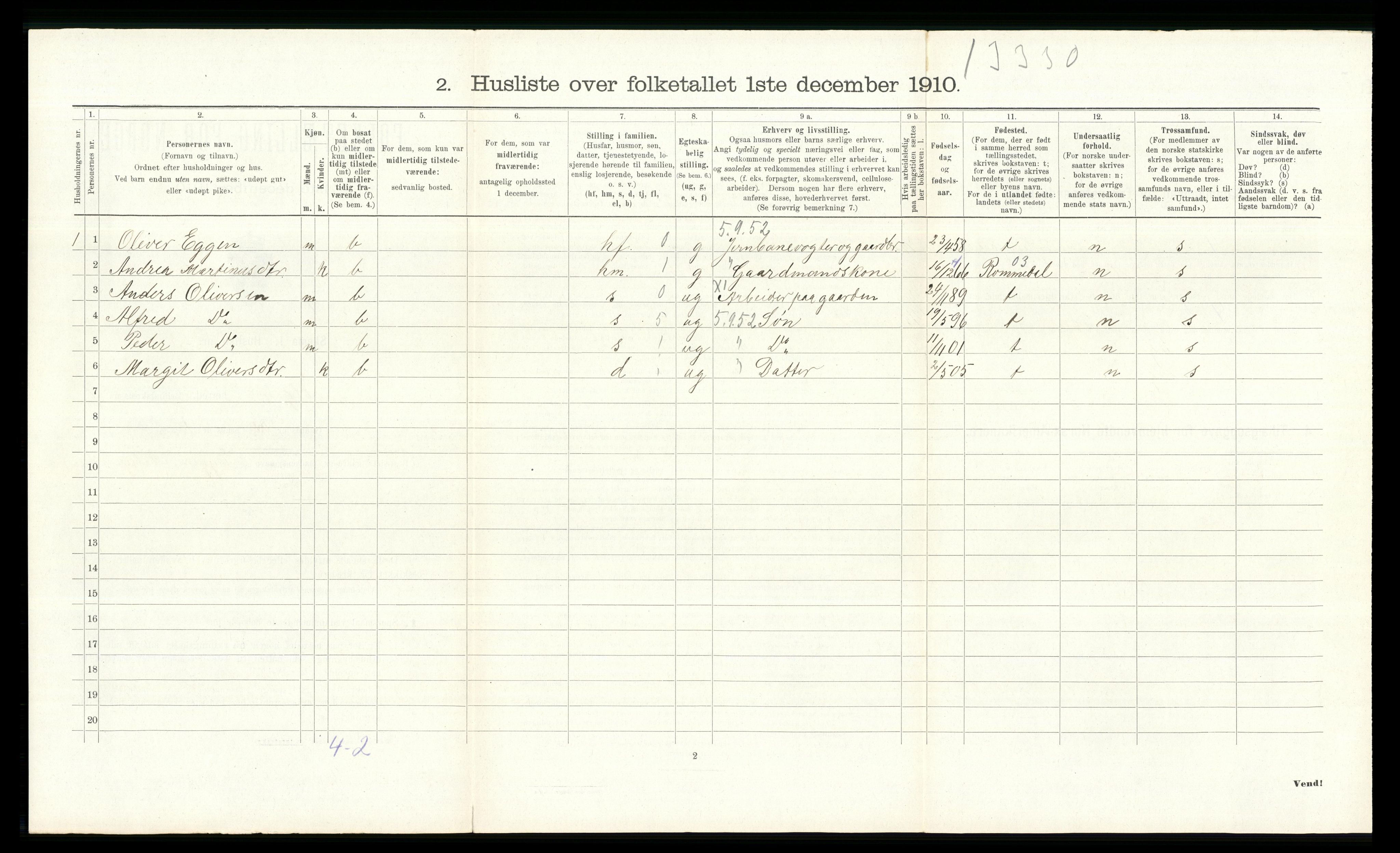 RA, 1910 census for Tolga, 1910, p. 497