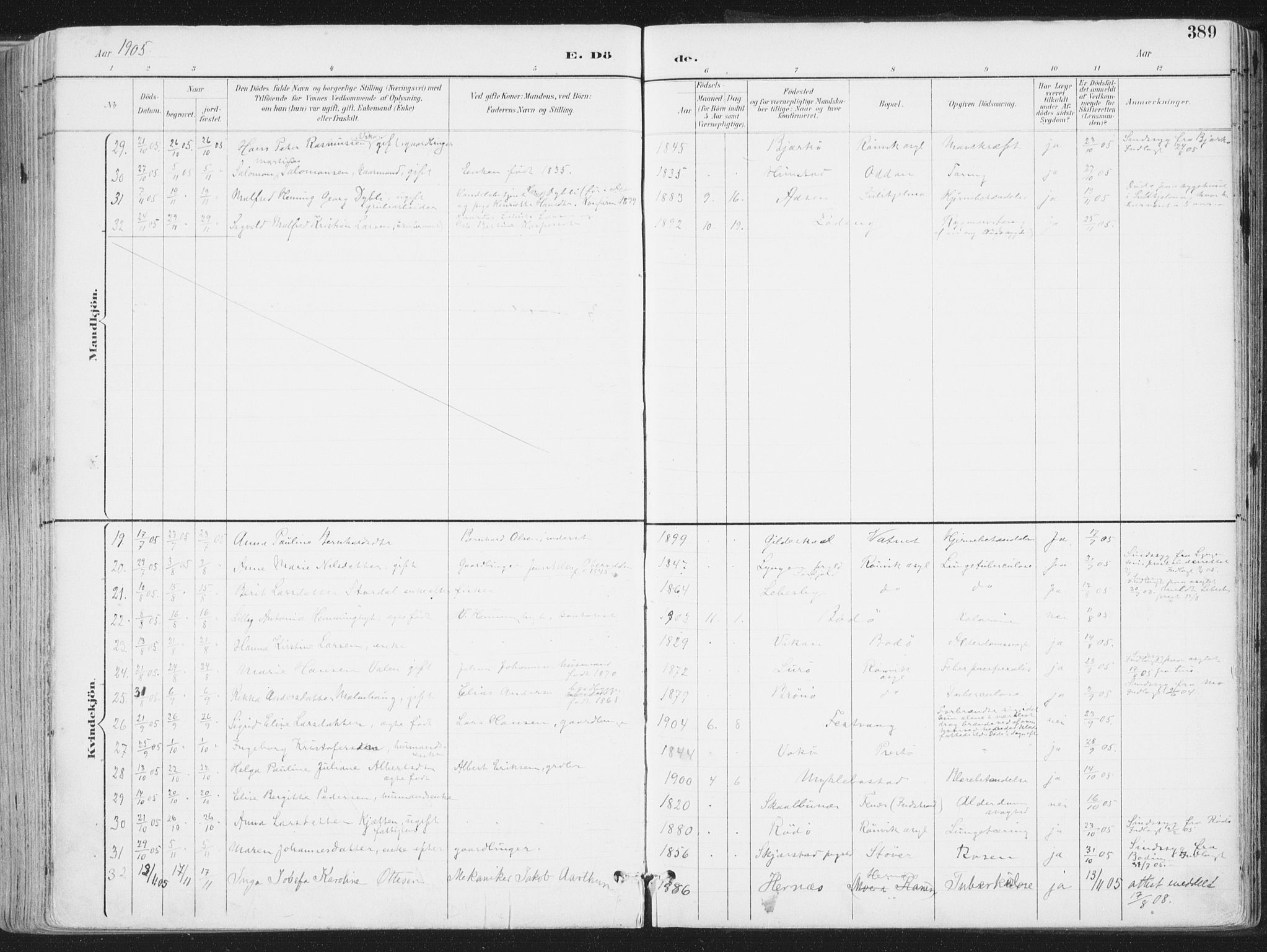 Ministerialprotokoller, klokkerbøker og fødselsregistre - Nordland, AV/SAT-A-1459/802/L0055: Parish register (official) no. 802A02, 1894-1915, p. 389