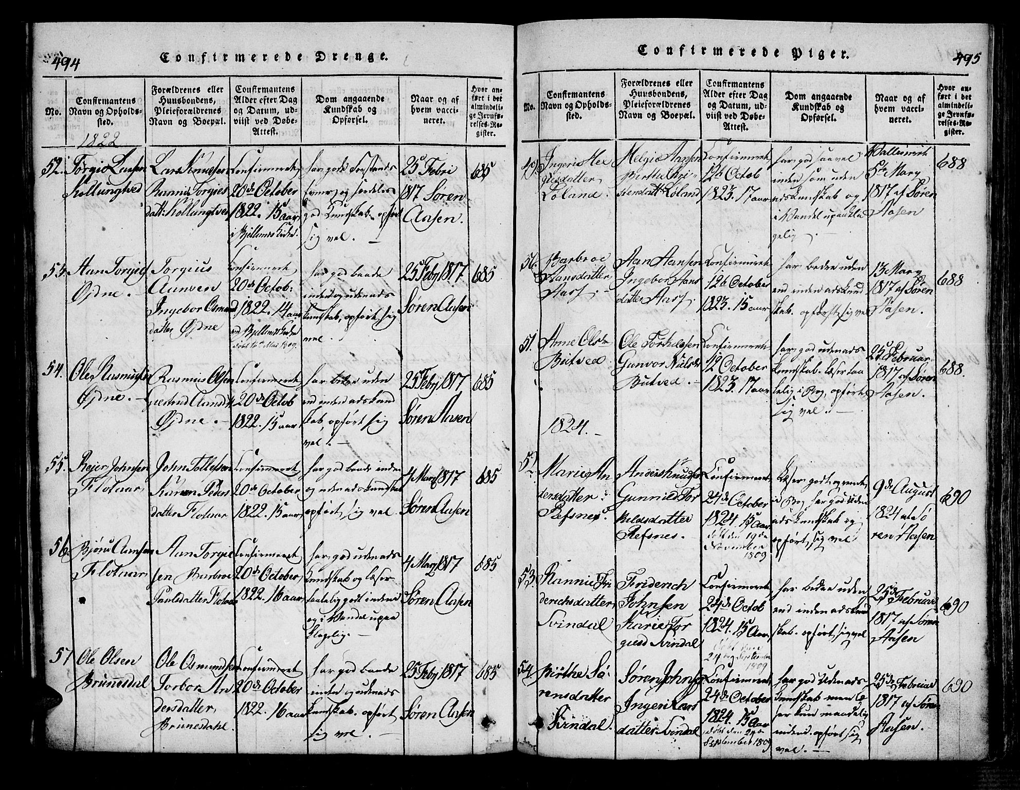 Bjelland sokneprestkontor, SAK/1111-0005/F/Fa/Fac/L0001: Parish register (official) no. A 1, 1815-1866, p. 494-495