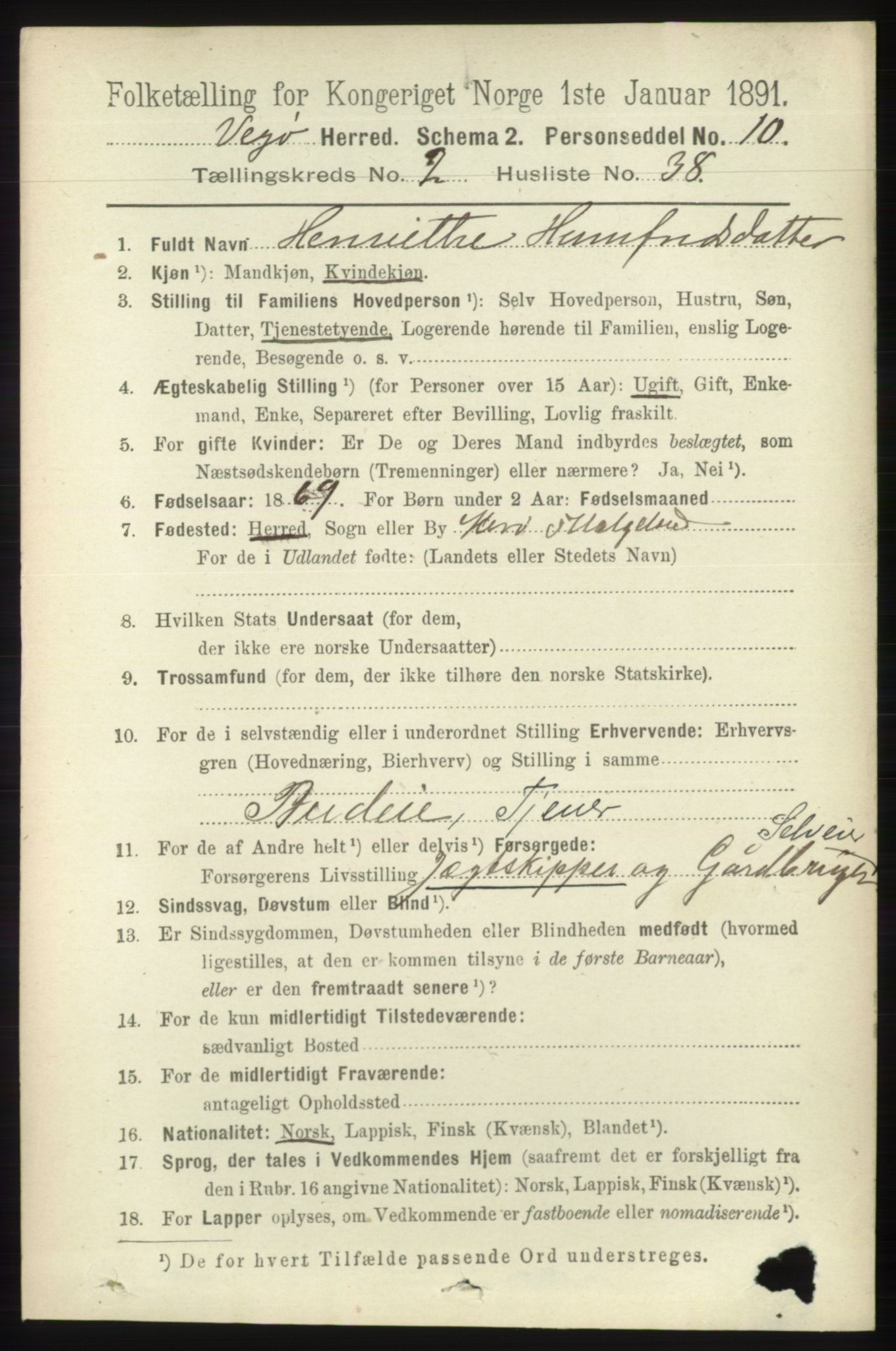 RA, 1891 census for 1815 Vega, 1891, p. 850