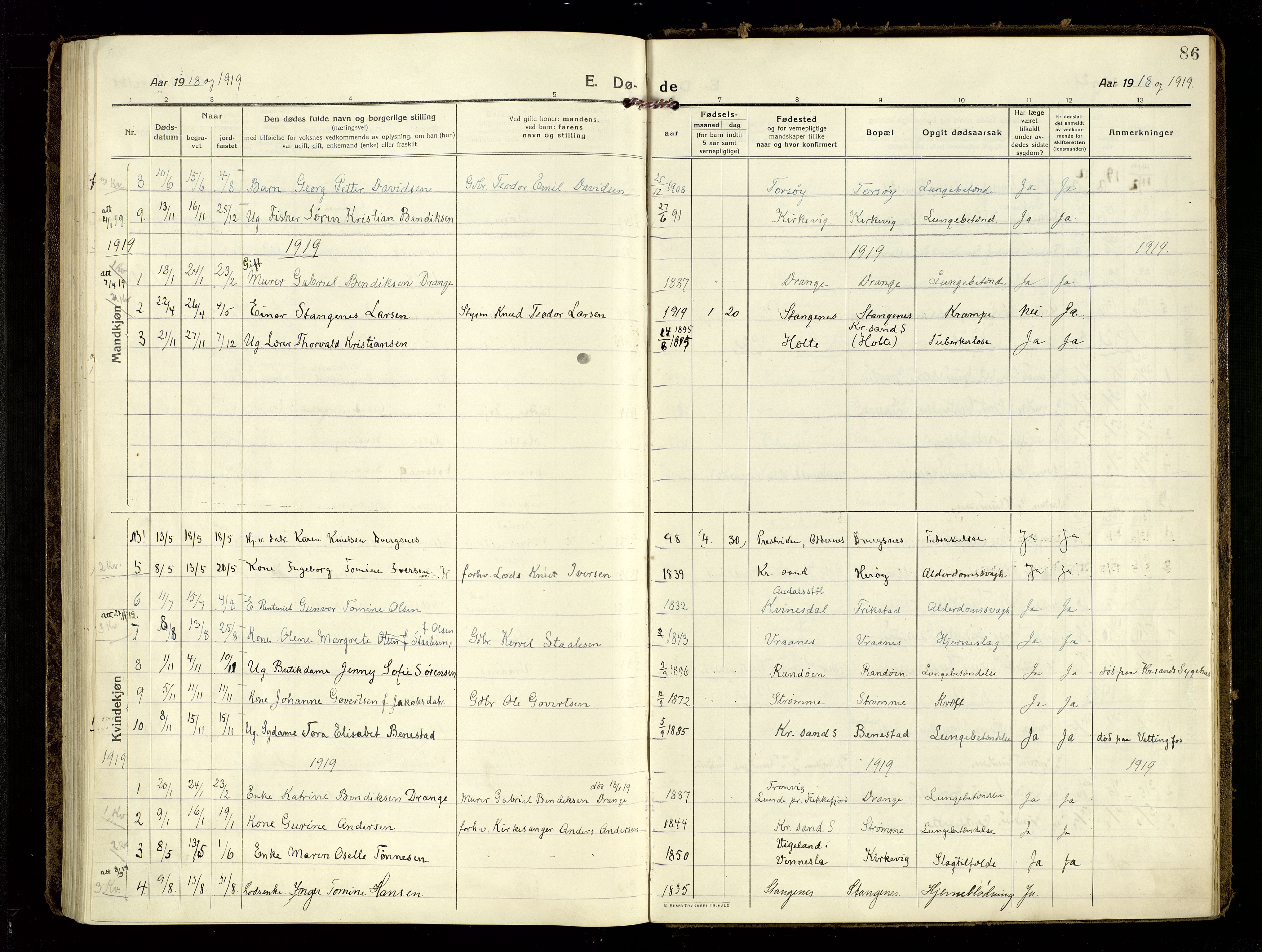 Oddernes sokneprestkontor, SAK/1111-0033/F/Fa/Fab/L0004: Parish register (official) no. A 4, 1916-1935, p. 86