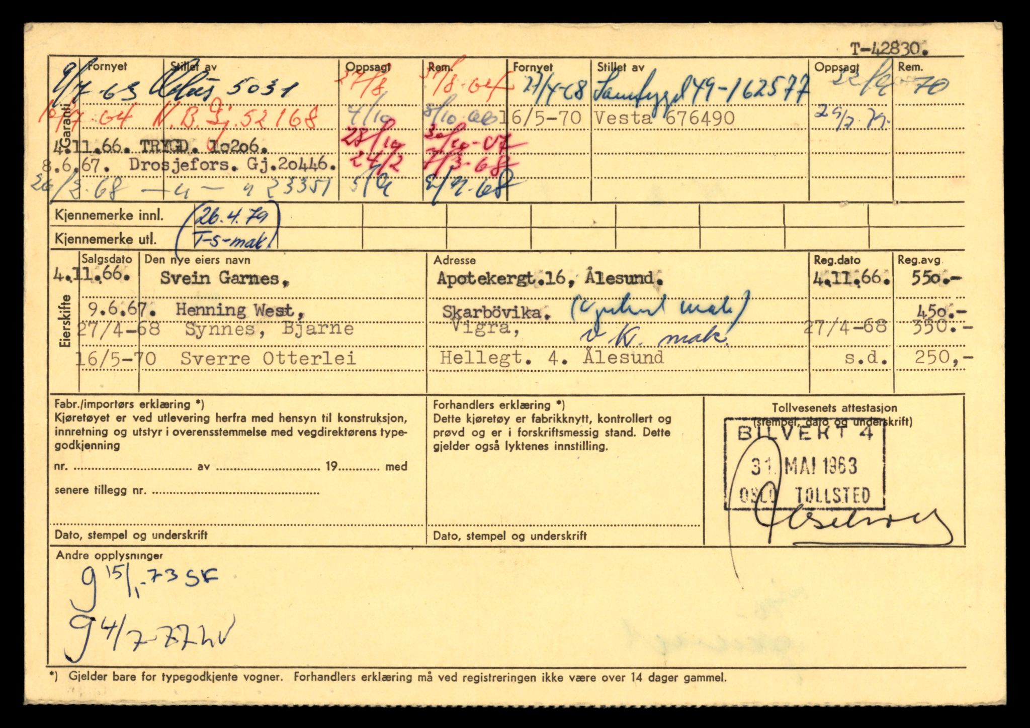 Møre og Romsdal vegkontor - Ålesund trafikkstasjon, AV/SAT-A-4099/F/Fe/L0084: Registreringskort for kjøretøy T 42830 - T 43404, 1927-1998, p. 2