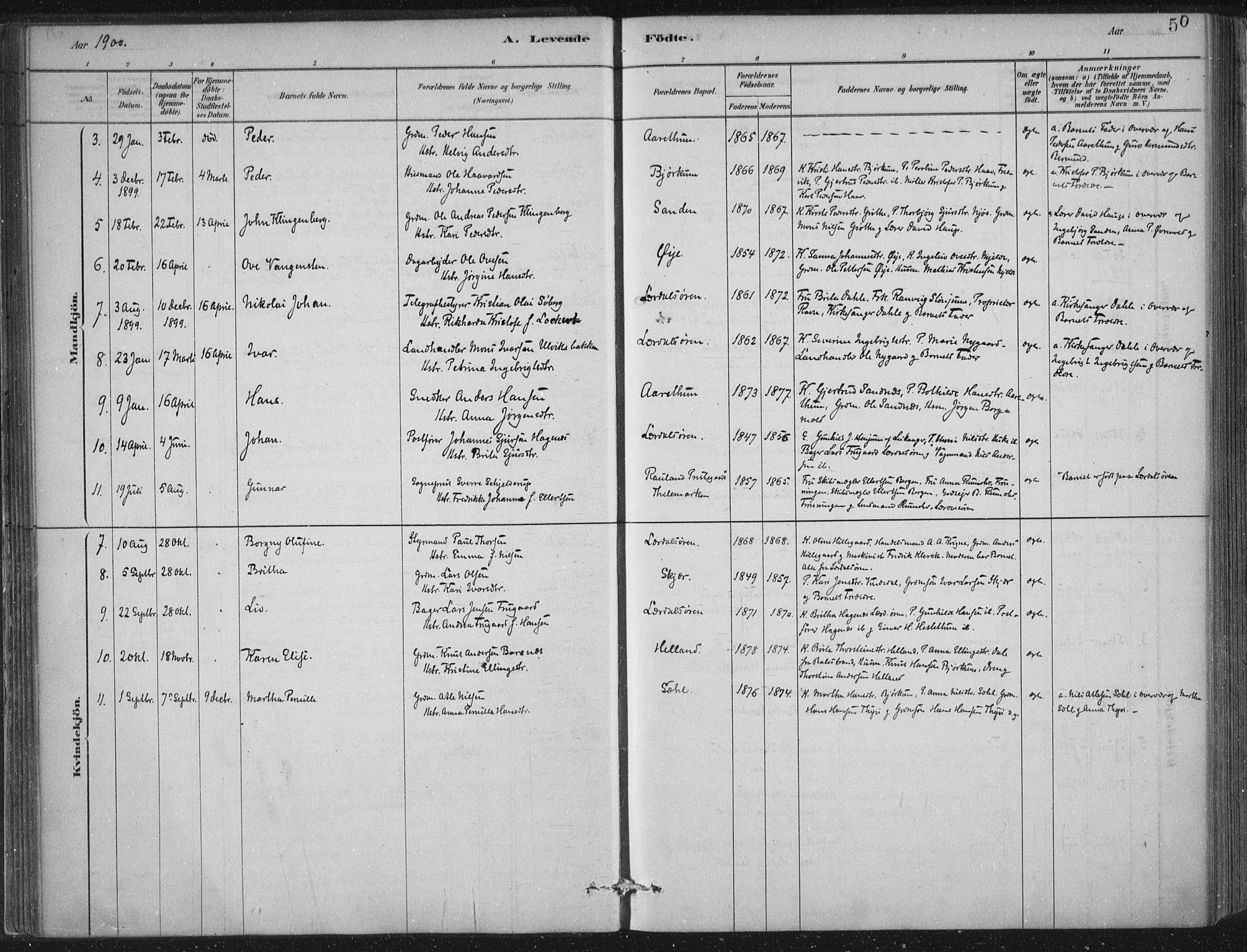 Lærdal sokneprestembete, SAB/A-81201: Parish register (official) no. D  1, 1878-1908, p. 50