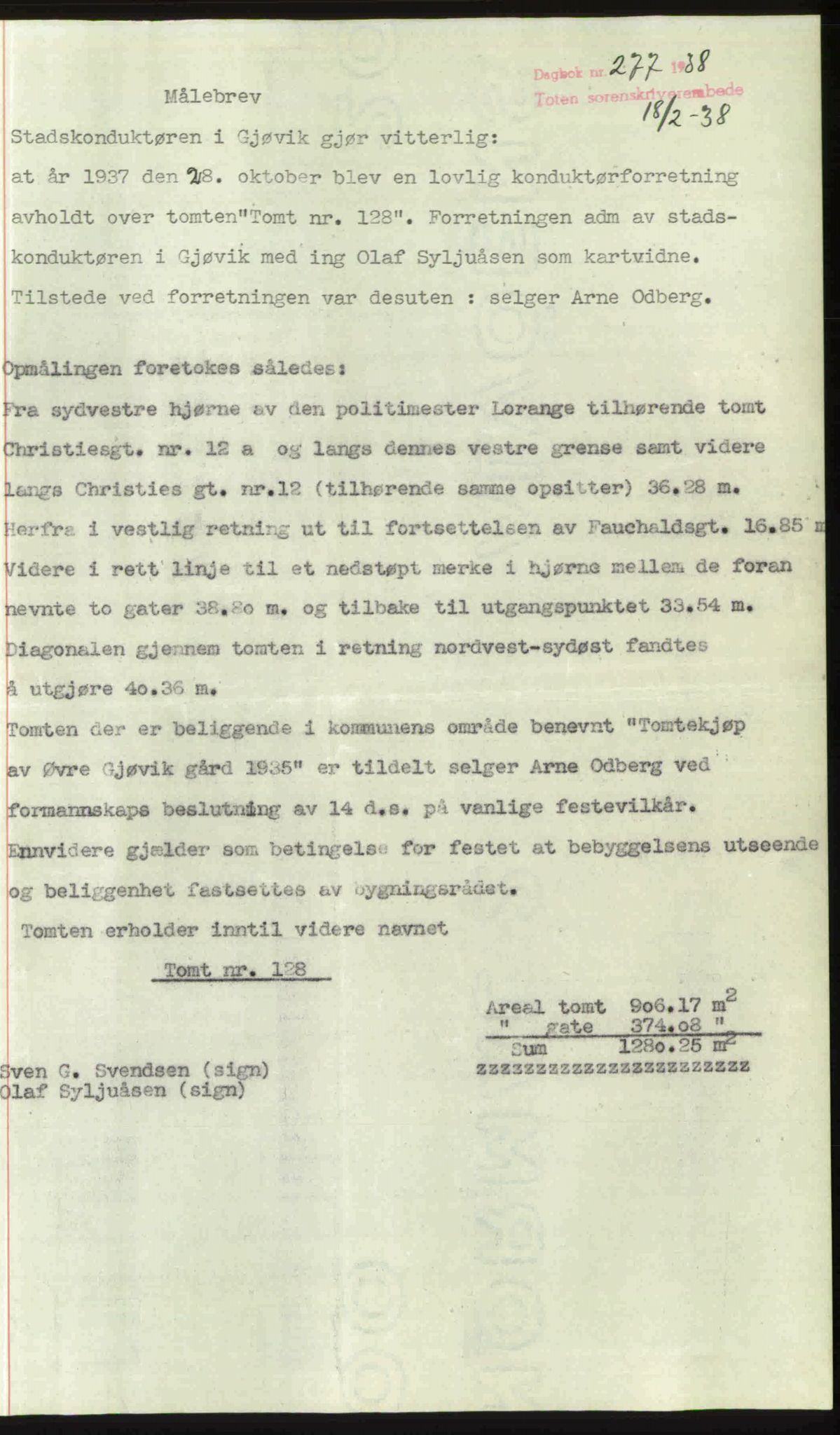 Toten tingrett, SAH/TING-006/H/Hb/Hbc/L0003: Mortgage book no. Hbc-03, 1937-1938, Diary no: : 277/1938