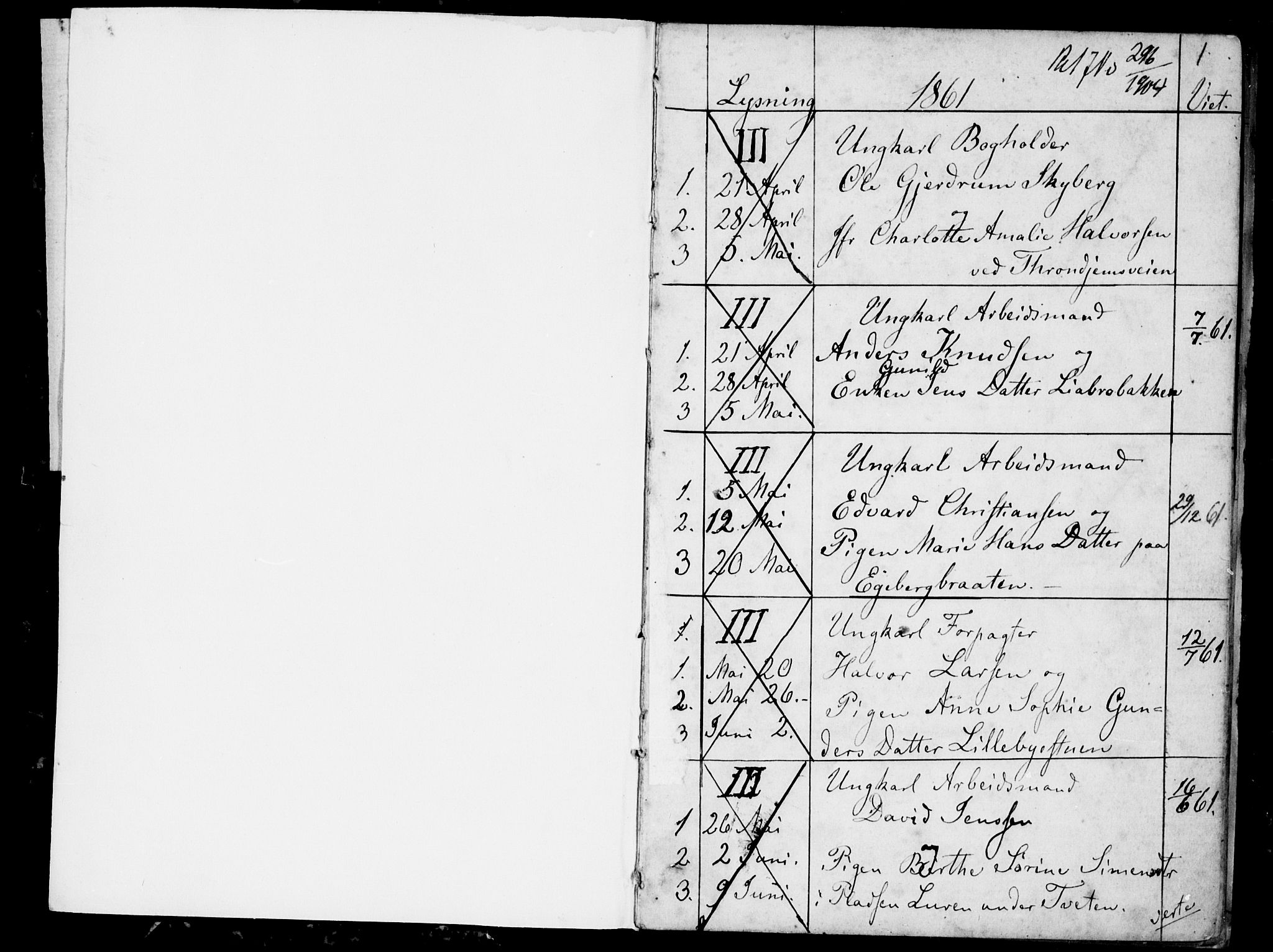 Østre Aker prestekontor Kirkebøker, SAO/A-10840/H/Ha/L0002: Banns register no. I 2, 1861-1872, p. 0-1