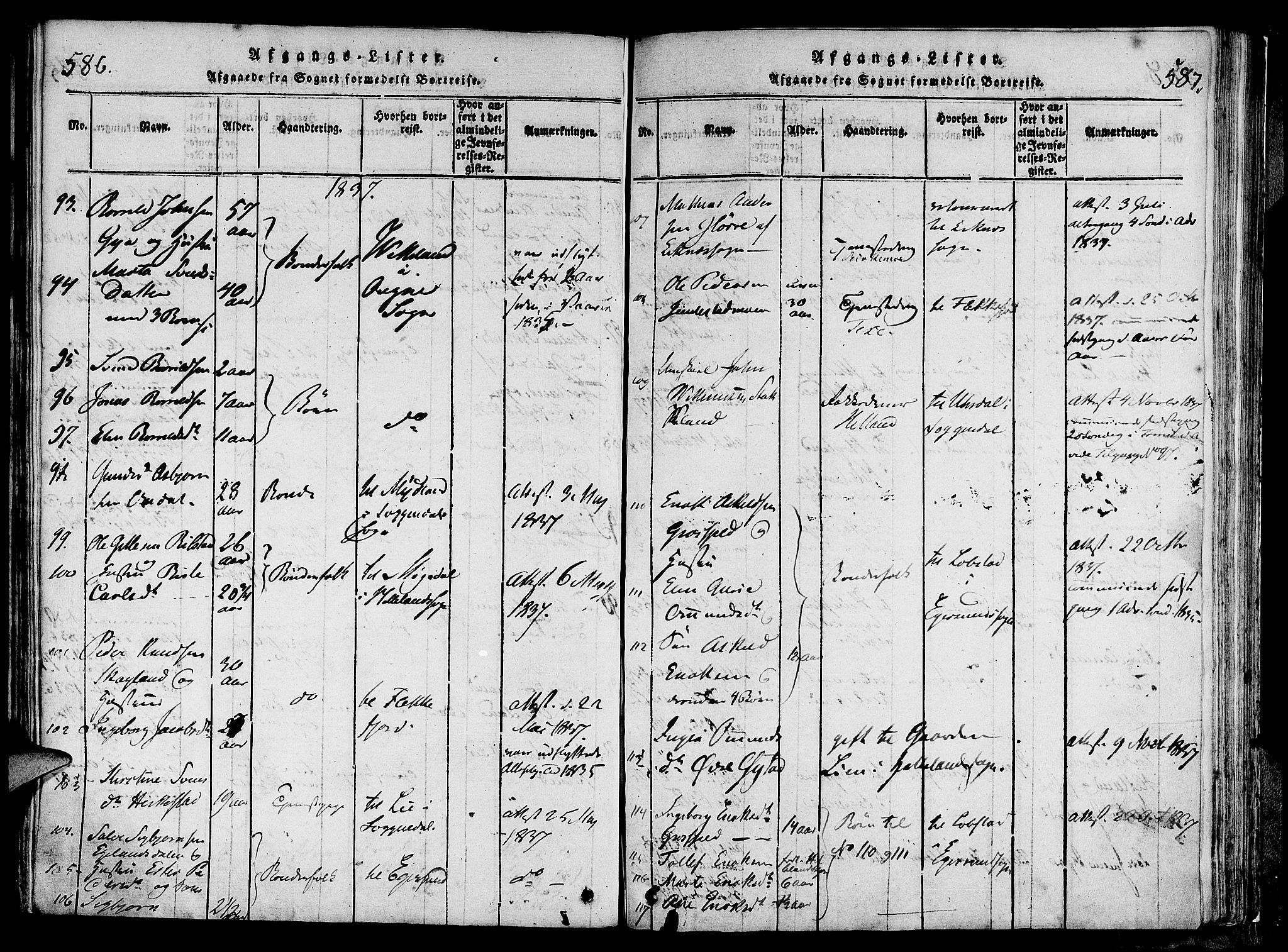 Lund sokneprestkontor, SAST/A-101809/S06/L0006: Parish register (official) no. A 6, 1816-1839, p. 586-587