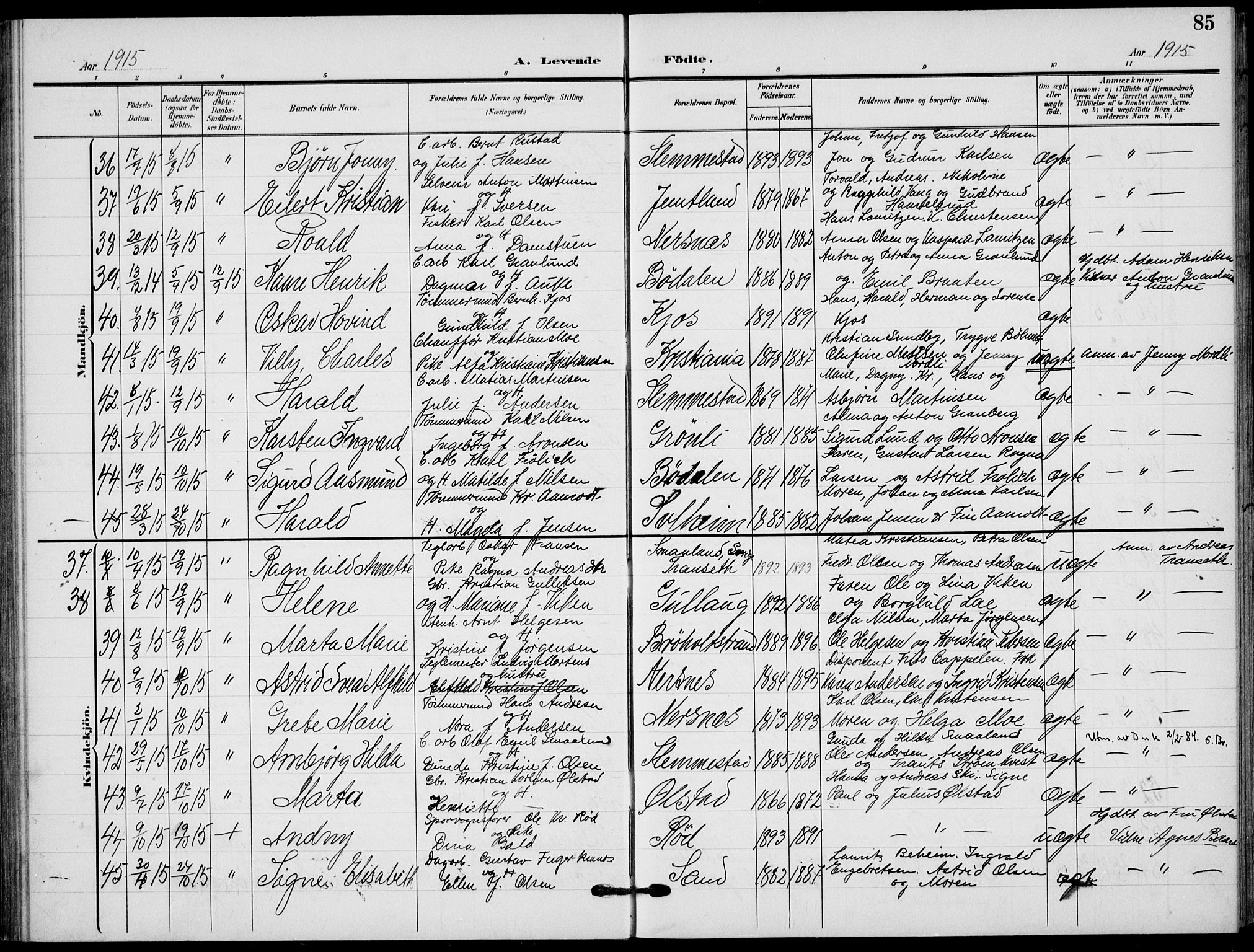 Røyken kirkebøker, AV/SAKO-A-241/G/Ga/L0005: Parish register (copy) no. 5, 1903-1918, p. 85