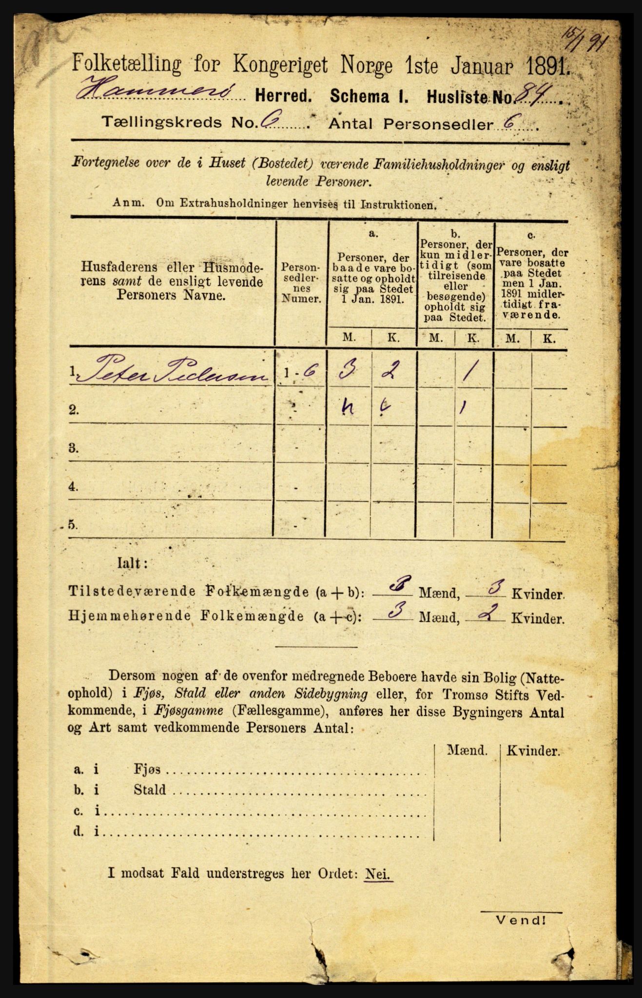 RA, 1891 census for 1849 Hamarøy, 1891, p. 3012