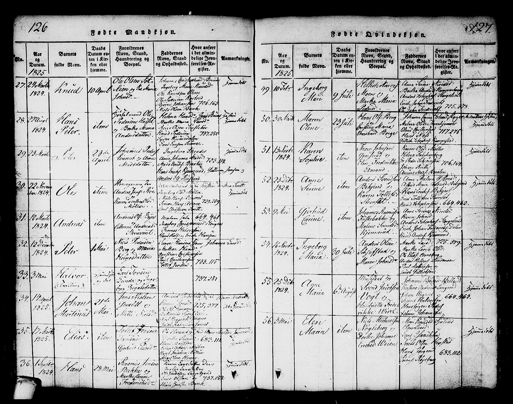 Kongsberg kirkebøker, AV/SAKO-A-22/G/Ga/L0001: Parish register (copy) no. 1, 1816-1839, p. 126-127