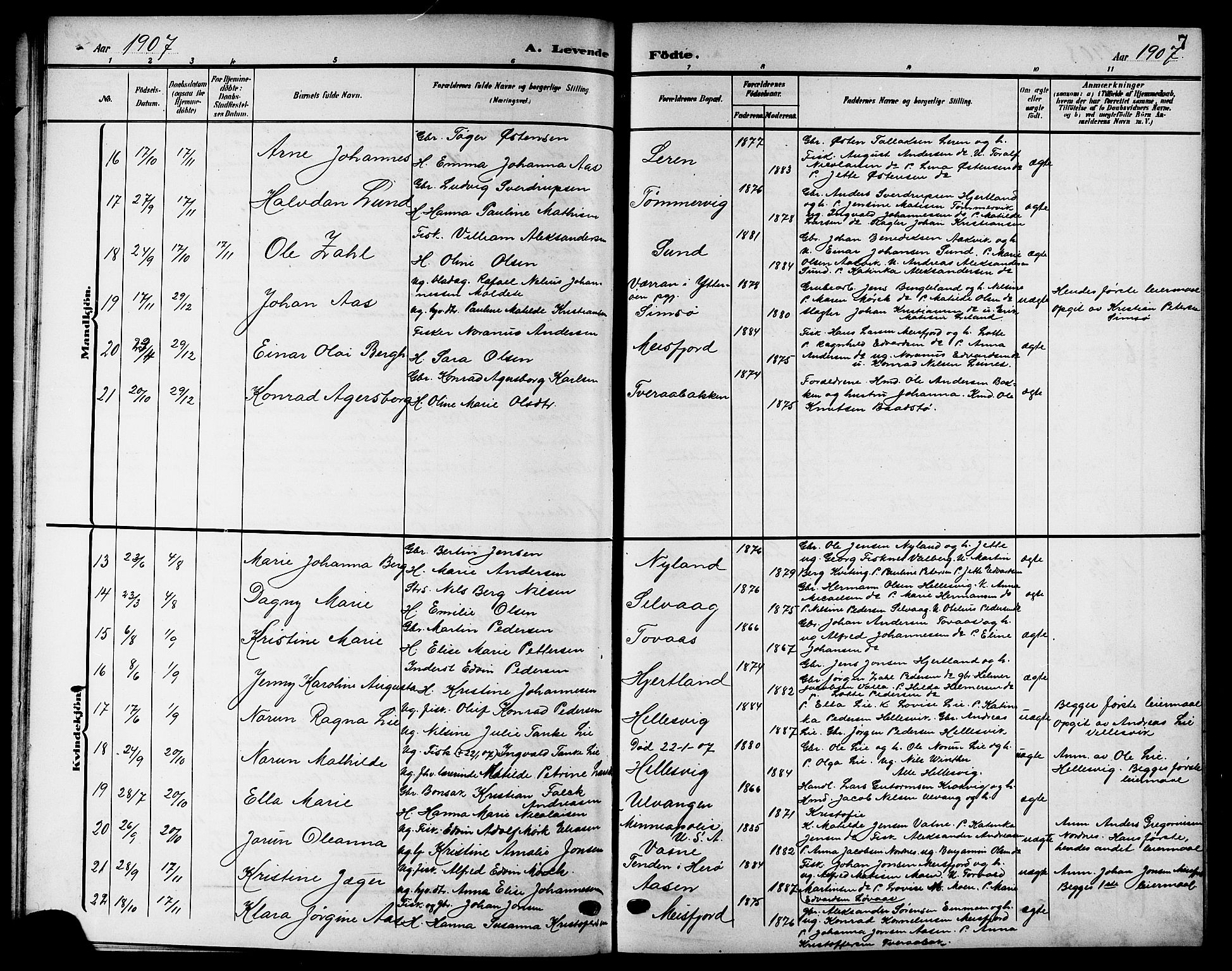 Ministerialprotokoller, klokkerbøker og fødselsregistre - Nordland, SAT/A-1459/832/L0494: Parish register (copy) no. 832C01, 1906-1922, p. 7