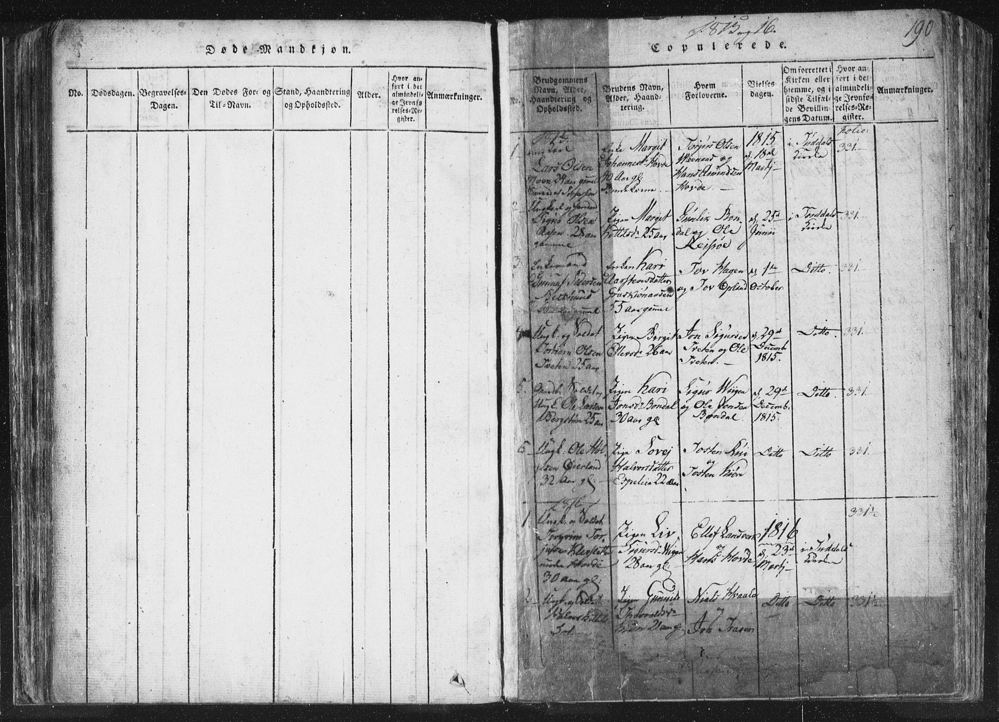 Hjartdal kirkebøker, SAKO/A-270/F/Fc/L0001: Parish register (official) no. III 1, 1815-1843, p. 190