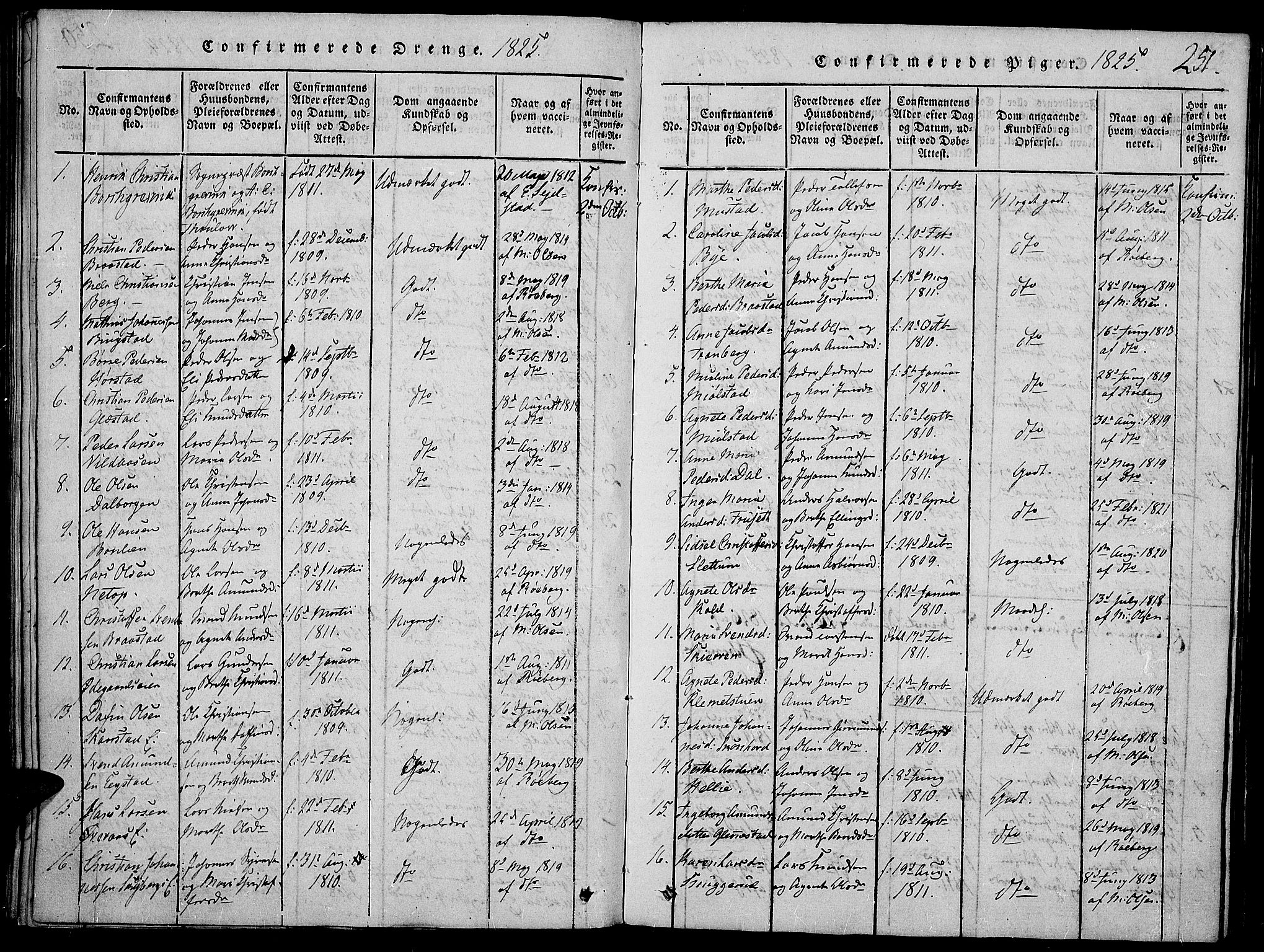 Vardal prestekontor, SAH/PREST-100/H/Ha/Haa/L0004: Parish register (official) no. 4, 1814-1831, p. 251